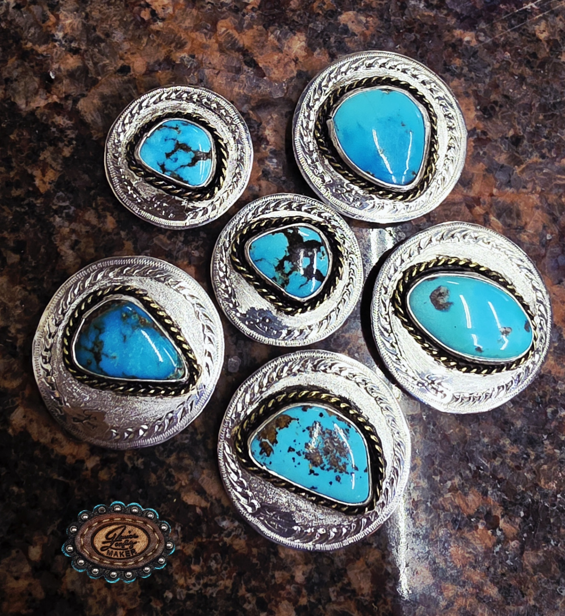 Custom Turquoise Saddle conchos