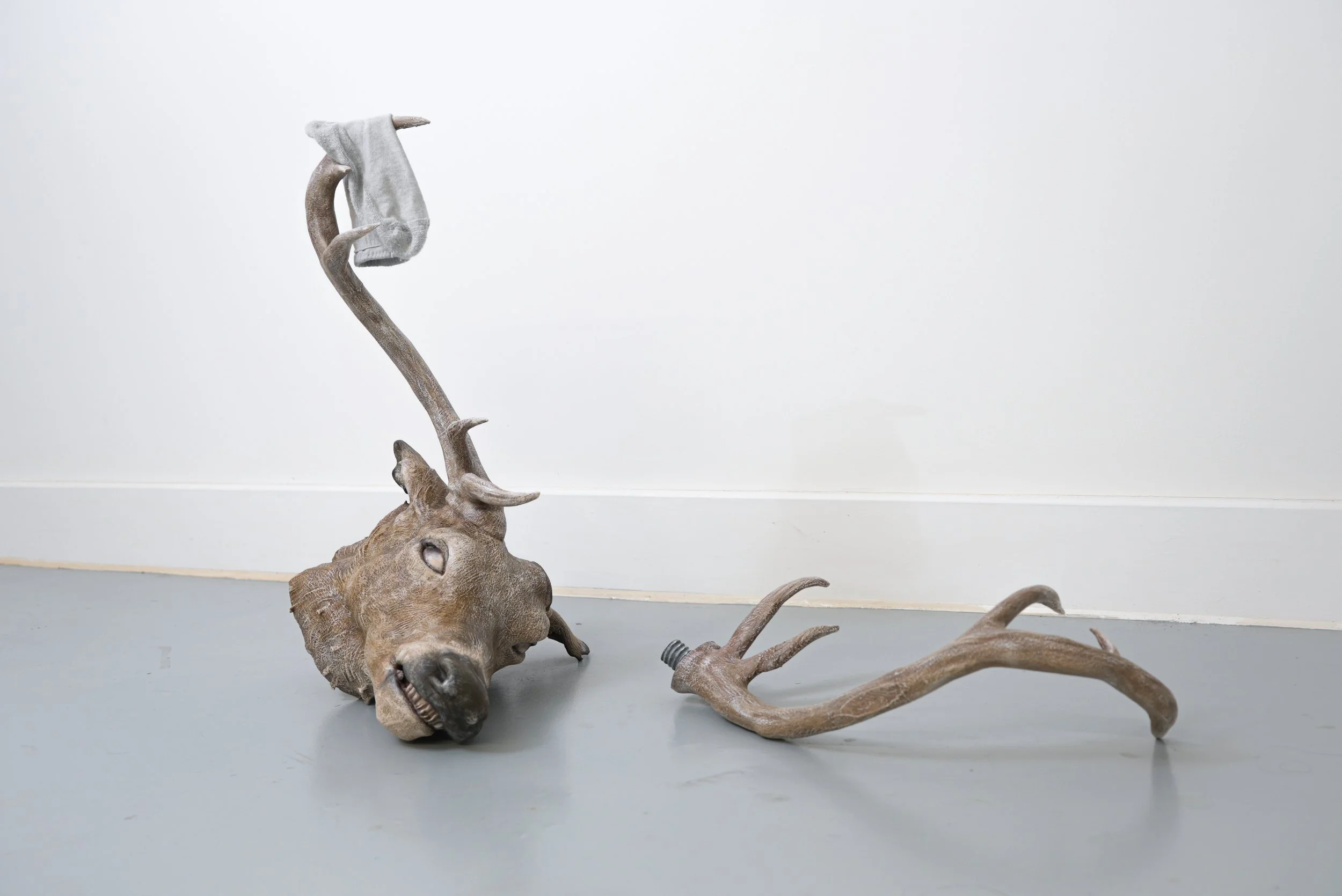 Enrique López Llamas 
 Trinidad (Sock, Buck and Screw), 2026  
Acrylic on plastic polymer 
68 x 110 x 45 cm, used sock and set of two objects 
£7,500 
 