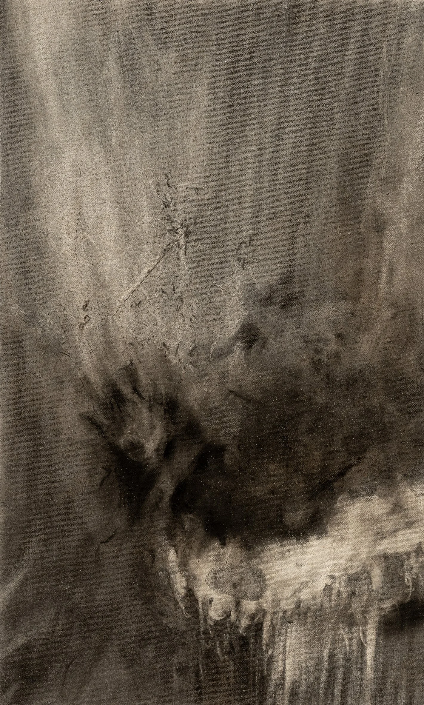  Valentina Attolini  
 El tacto en la espalda mientras los jardines crecen , 2025 
Charcoal on canvas 
31 × 18 cm 
£ 
 