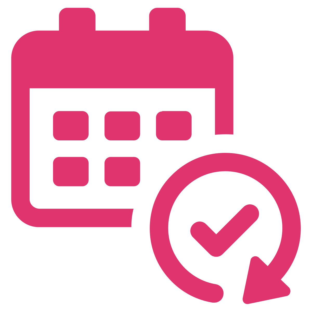 Calendar icon with a check mark inside a circle overlapping the lower right corner.