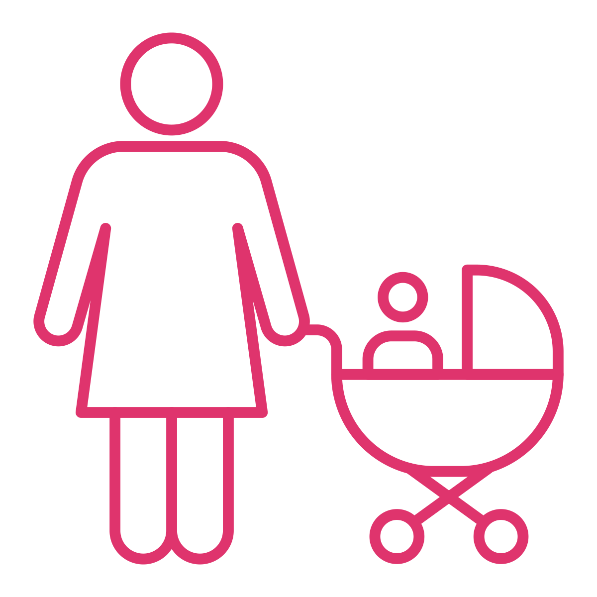 An icon of a woman holding a baby's hand next to a stroller.
