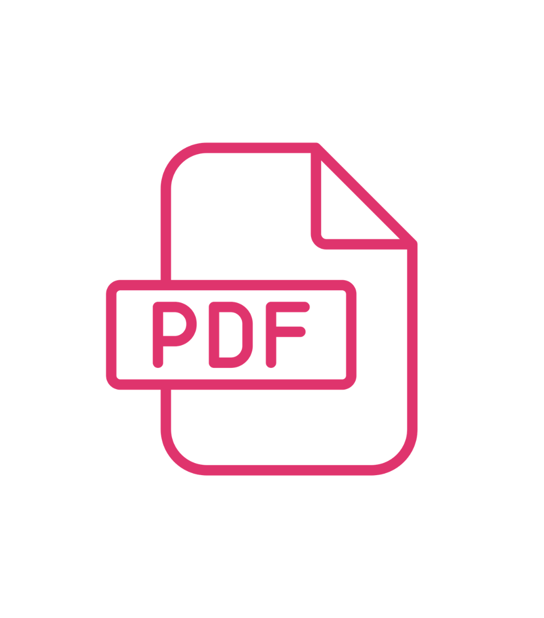 Icon of a document with a folded corner and a label reading 'PDF' in pink outline.