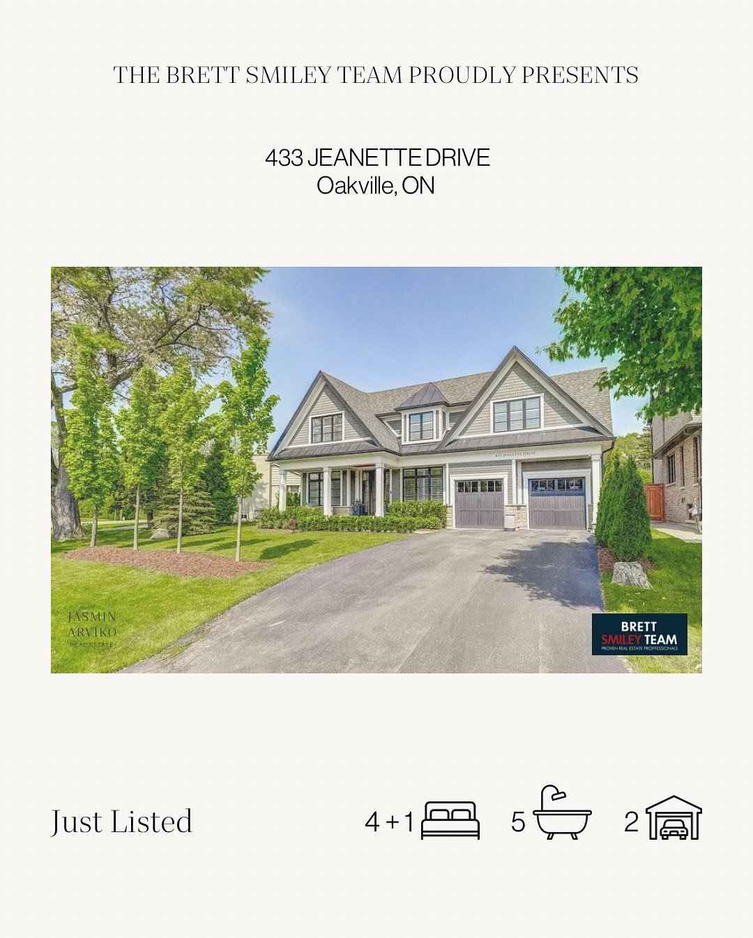 ✨ New Listing ✨

📍433 Jeanette Drive, Oakville ON

| $3,599,00
| 4 + 1 bed 🛏️ 
| 5 bath 🛁 
| hardwood floors throughout 
| custom wainscotting and inlaid woodworking
| California shutters
| Thermador Professional 6-burner gas stove
| custom kitche
