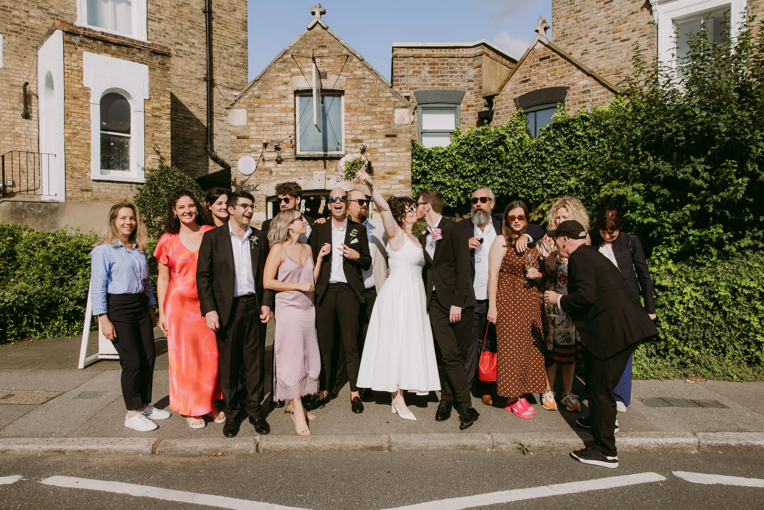 wedding guests having fun at wedding reception at bruno wine bar victoria park london