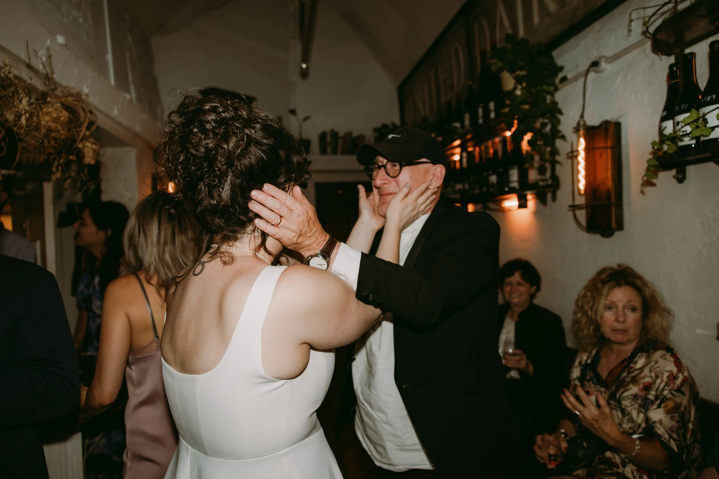 wedding guests enjoying wedding party at bruno wine bar victoria park london