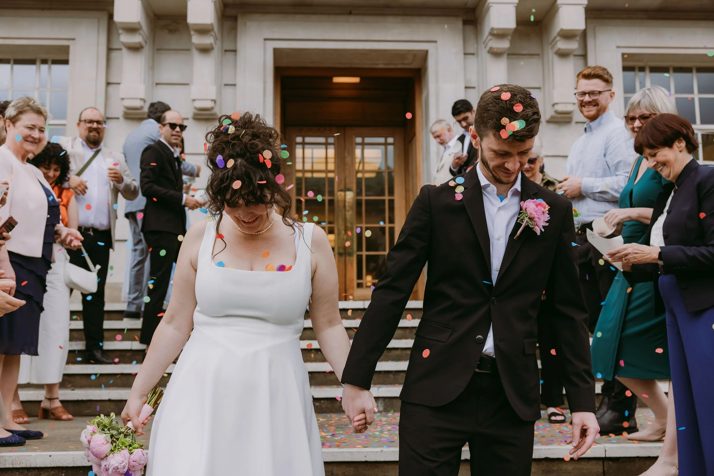 colorful confetti shot at hackney town hall by East London Wedding Photographer