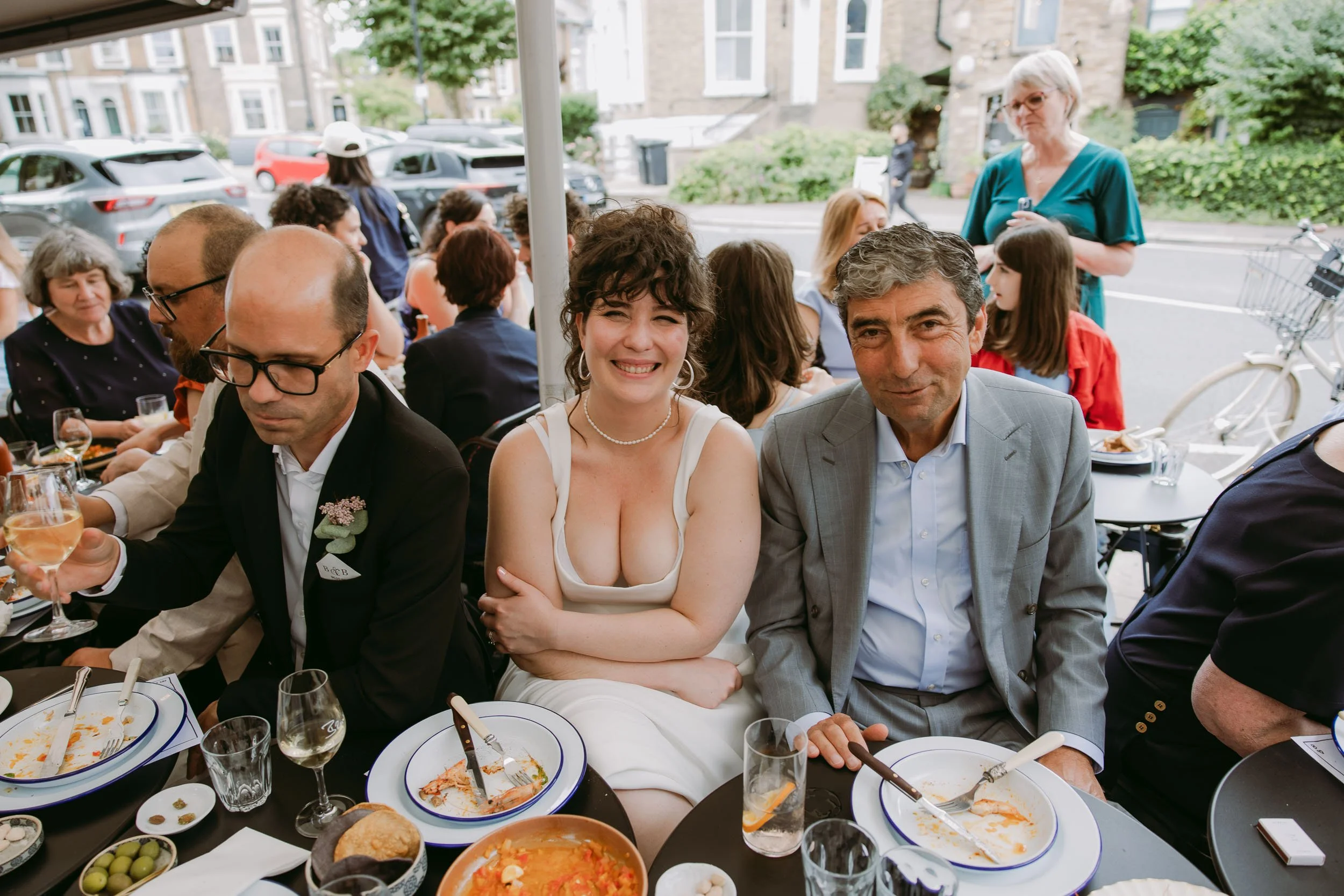 people chatting at wedding reception at bruno wine bar victoria park london