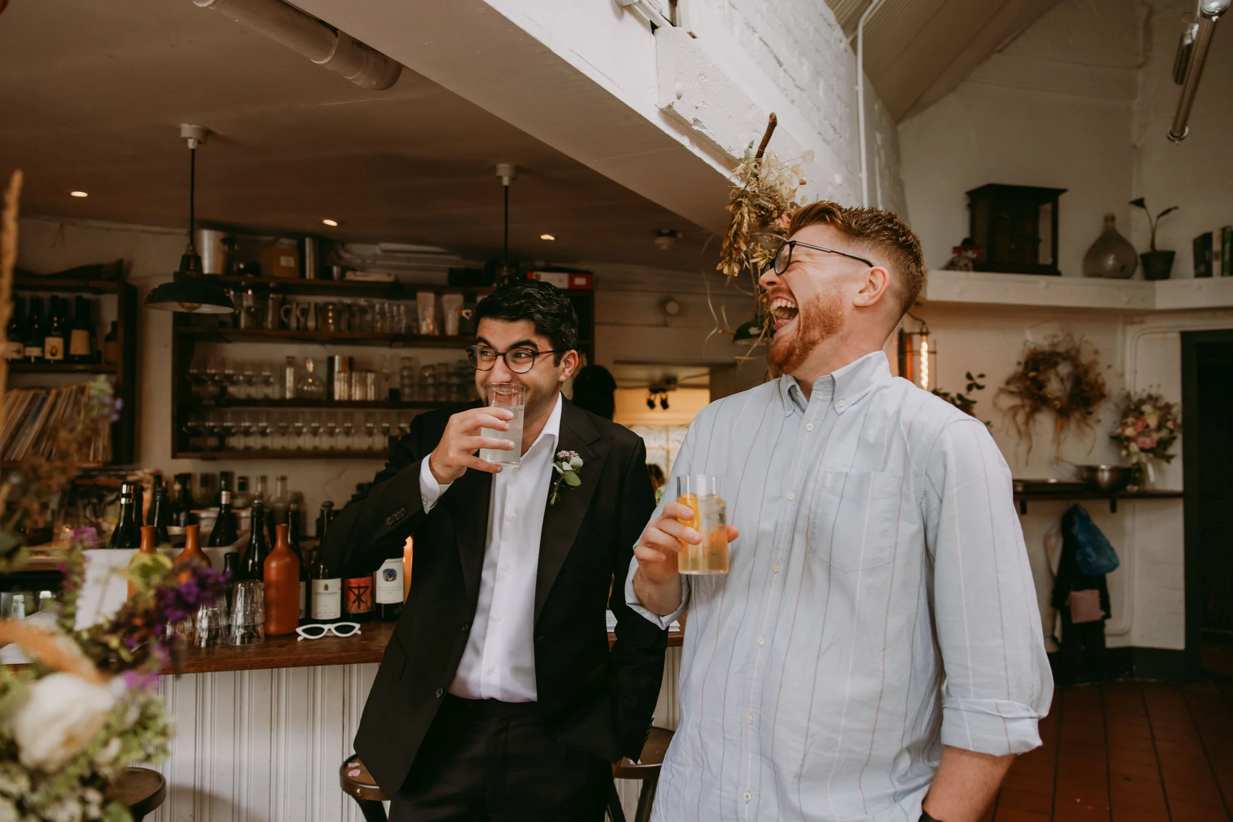 wedding guests having fun at wedding reception at bruno wine bar victoria park london