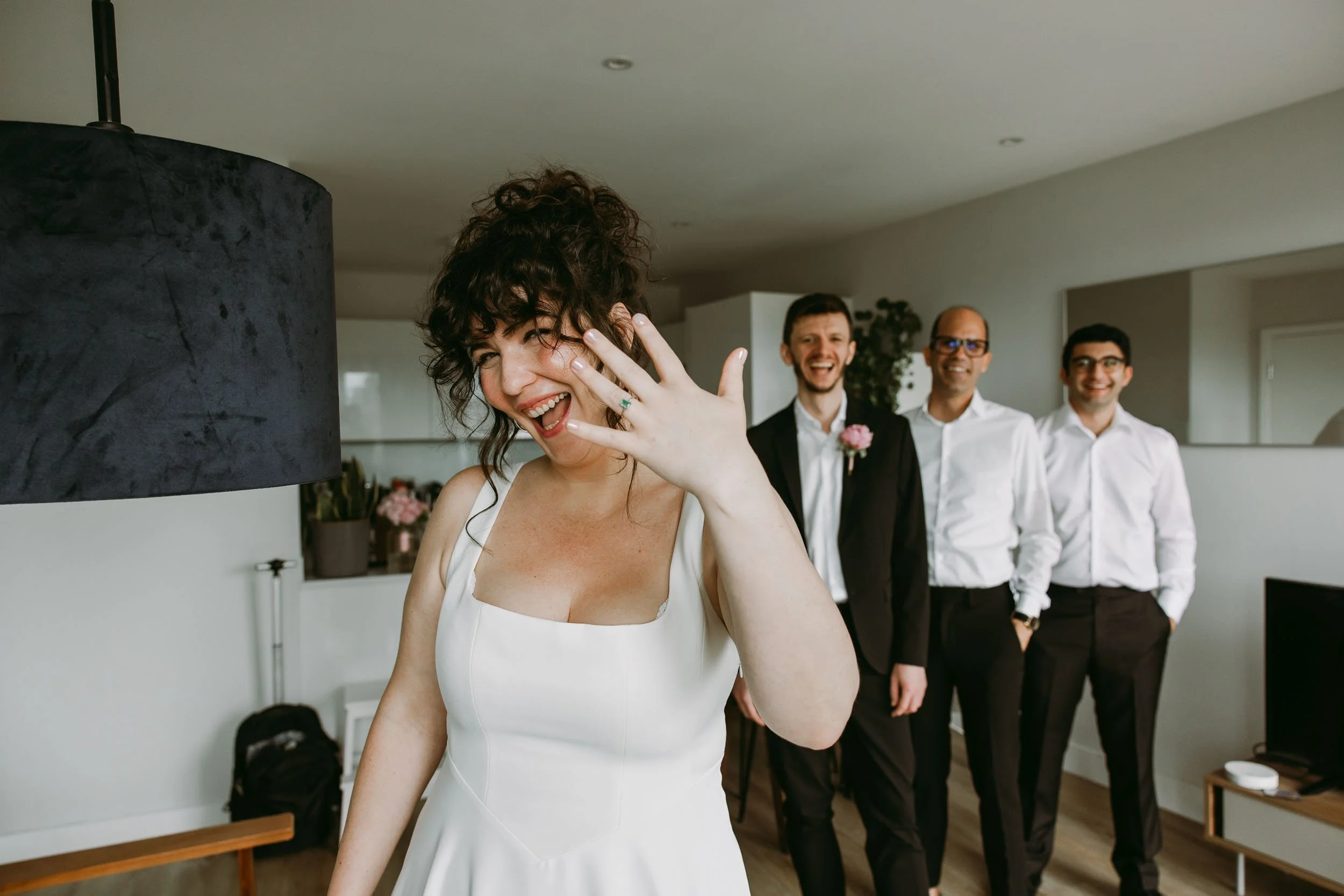 Bride getting ready at home before Hackney Town Hall wedding in London