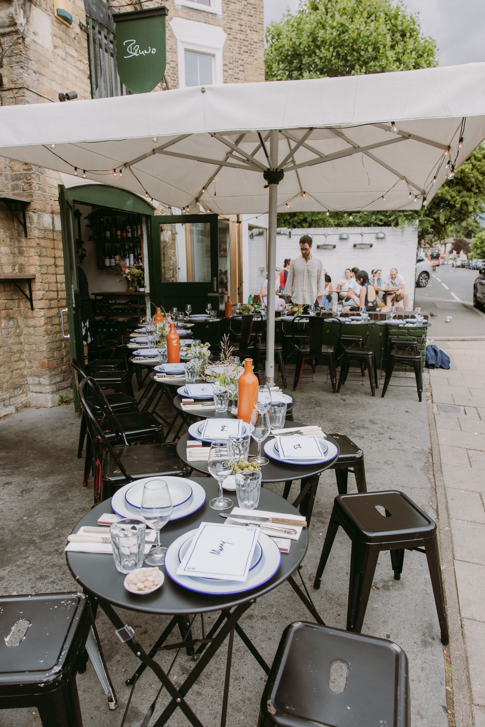 bruno wine bar outdoor set up for wedding reception victoria park london