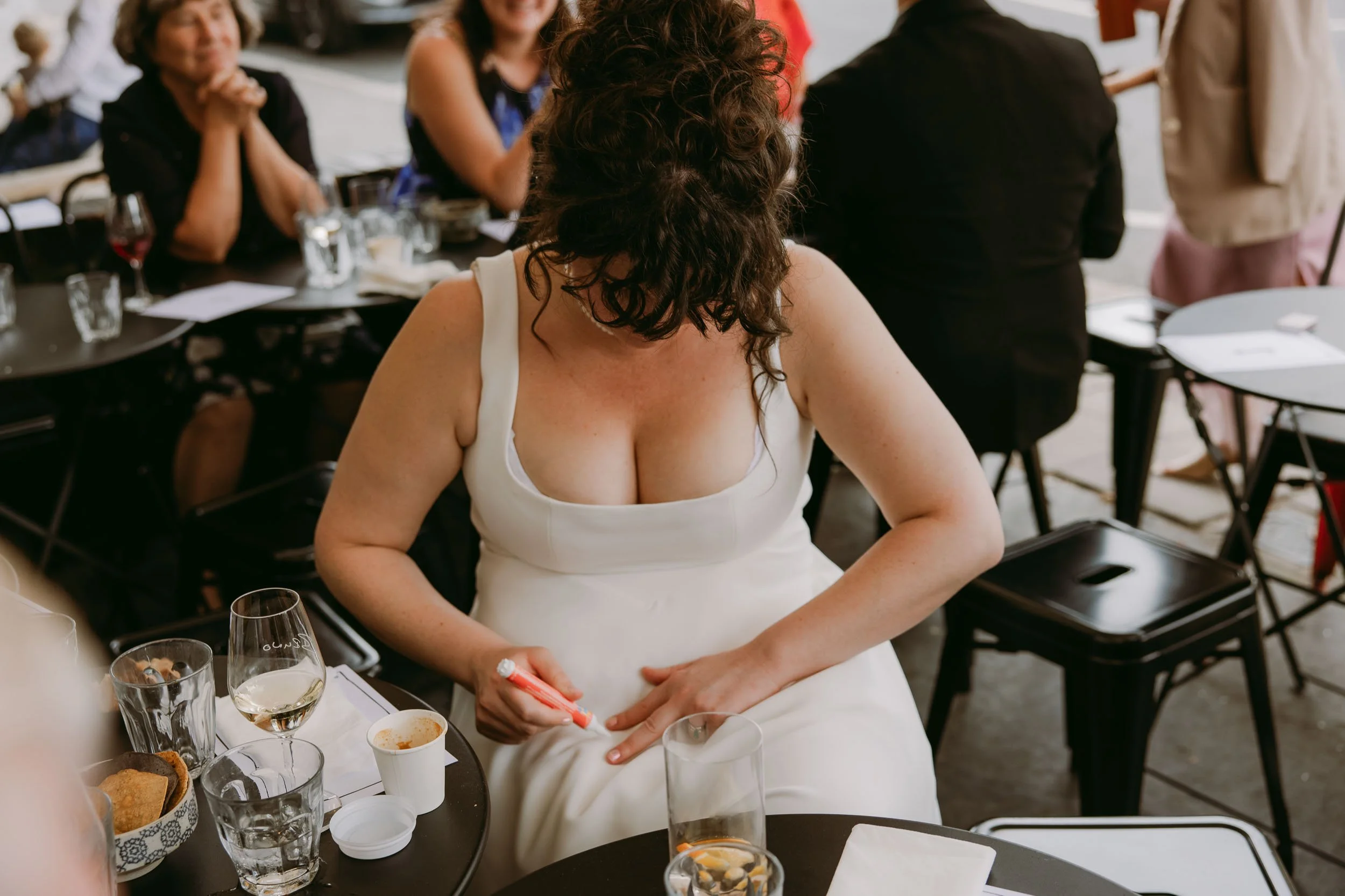 wedding guests having fun at wedding reception at bruno wine bar victoria park london