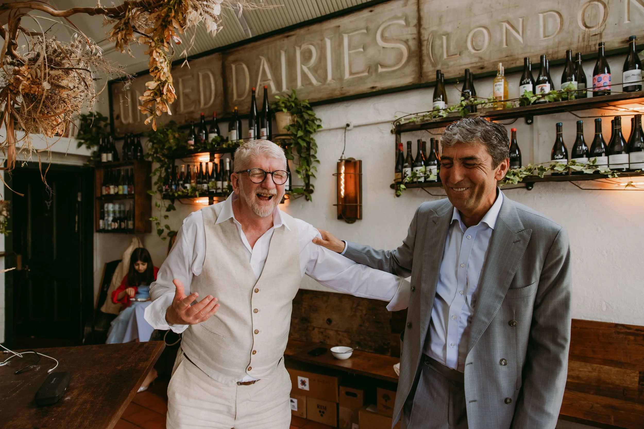 wedding guests having fun at wedding reception at bruno wine bar victoria park london