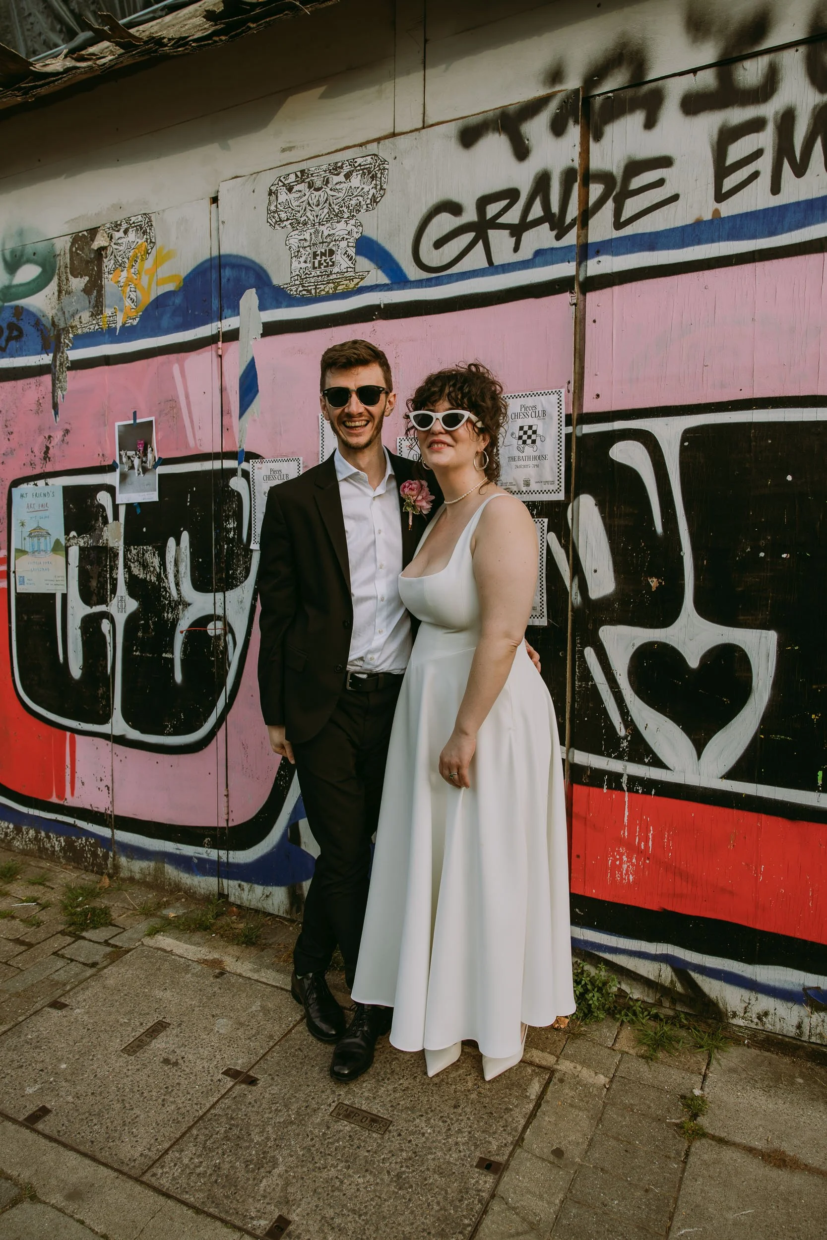urban bride and groom portrait at Victoria Park Village Hackney London