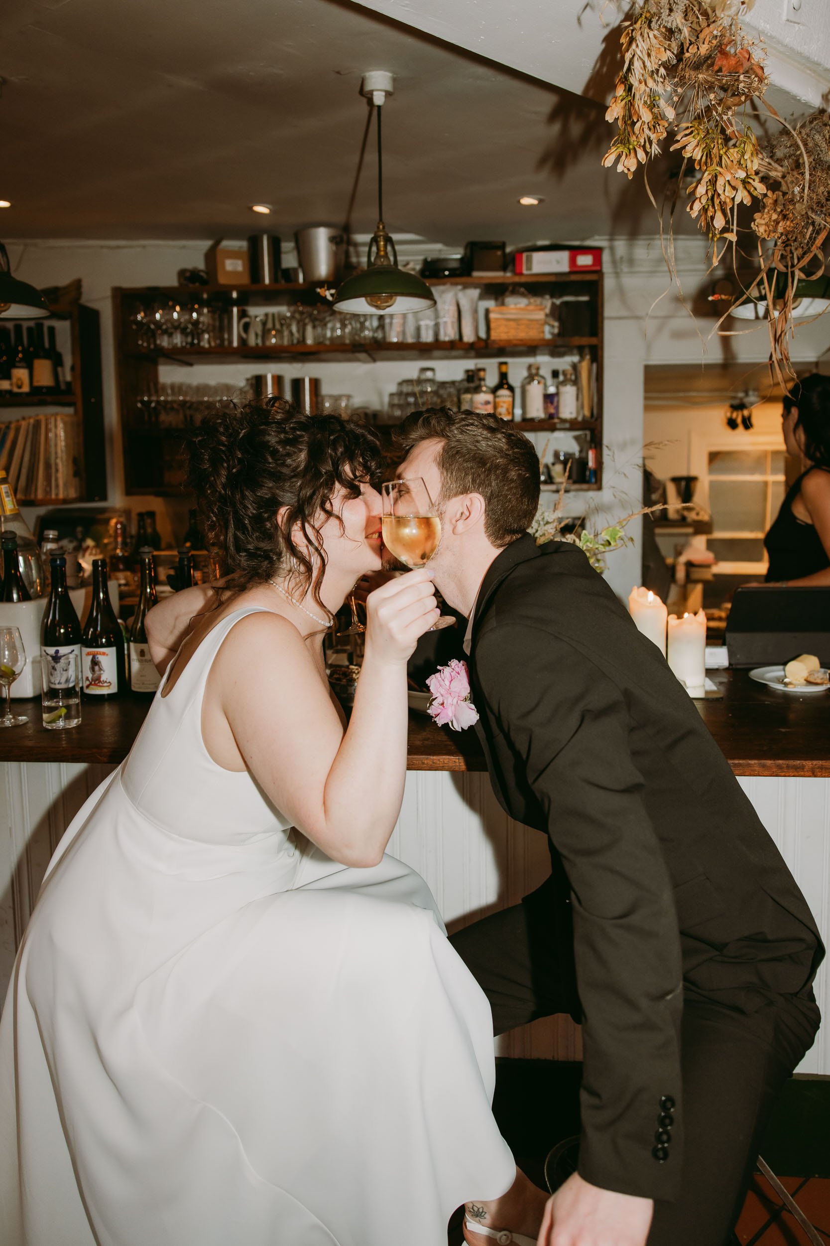 wedding guests enjoying wedding party at bruno wine bar victoria park london