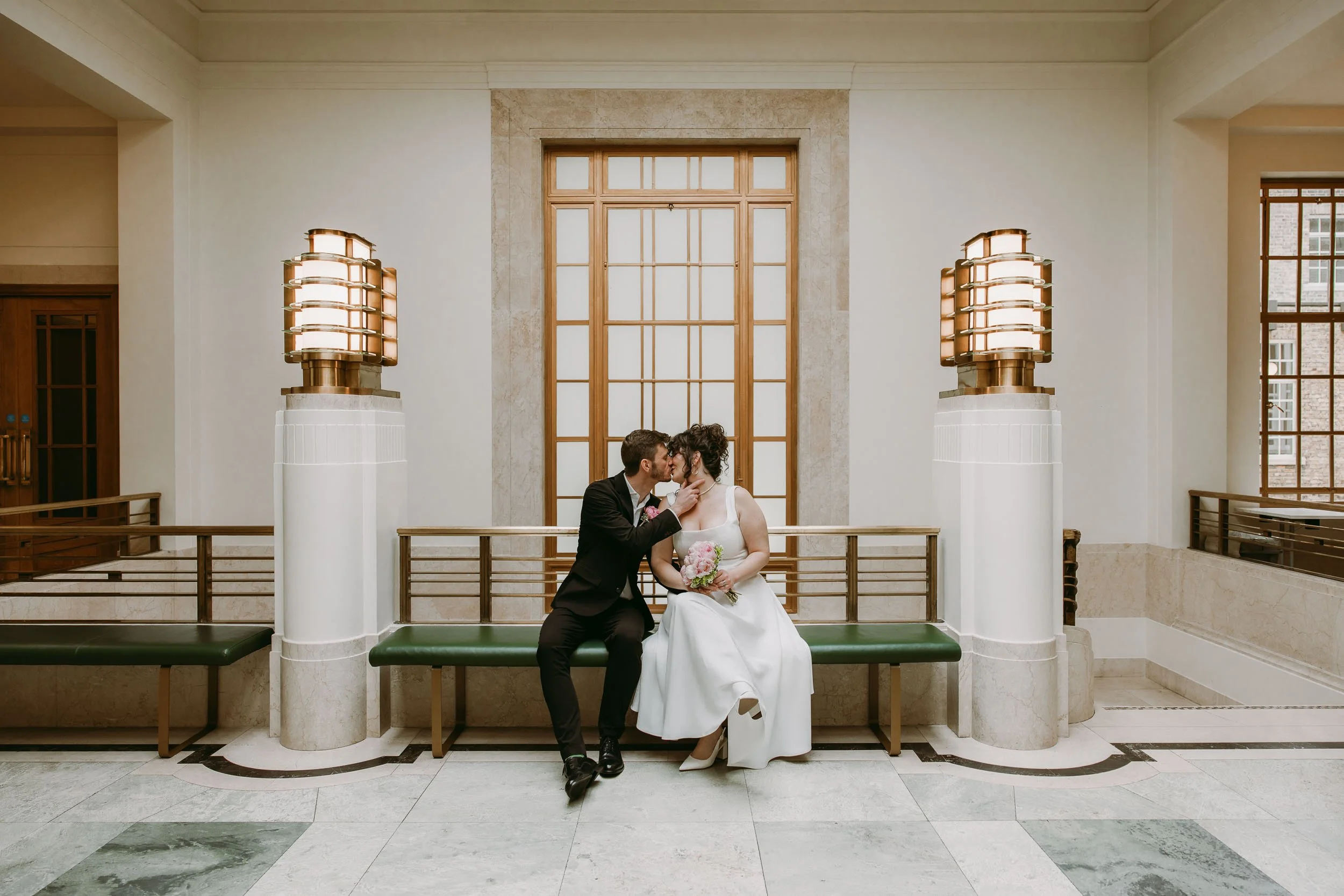 newlyweds couples portraits at hackney town hall in London