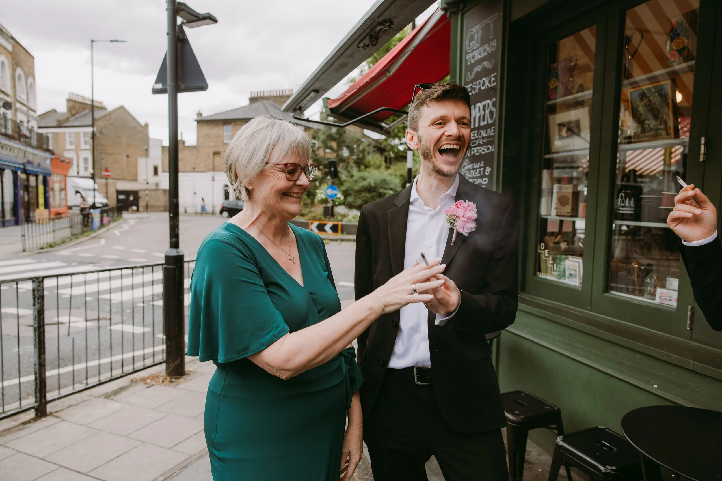 people chatting at wedding reception at bruno wine bar victoria park london
