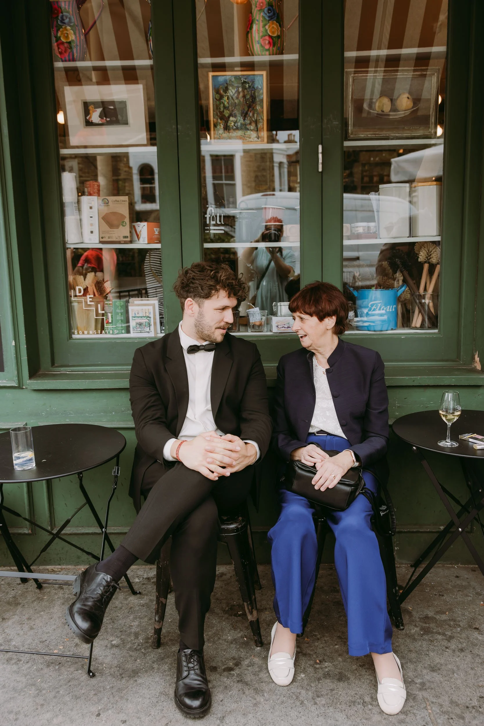 people chatting at wedding reception at bruno wine bar victoria park london