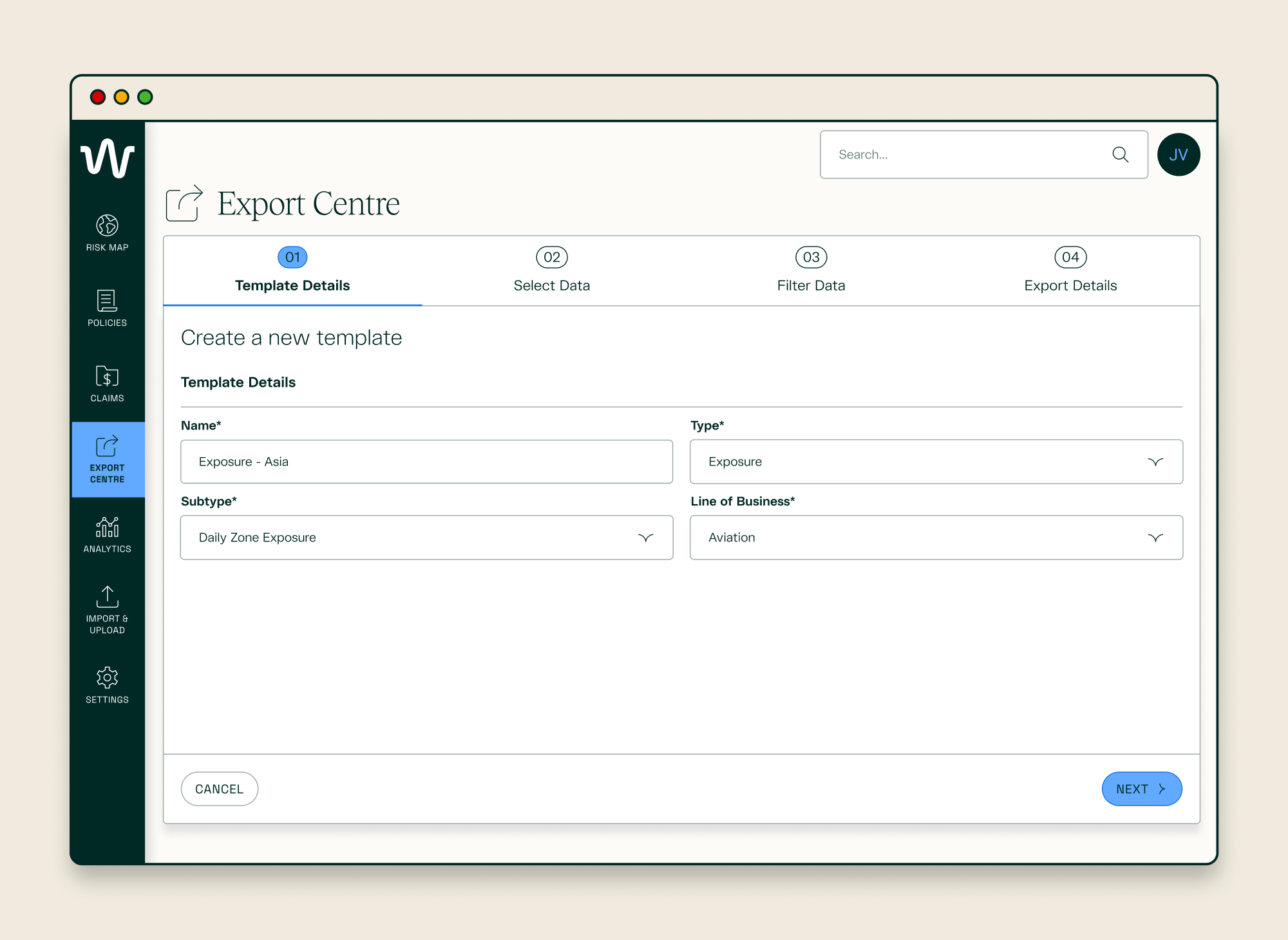 Export Centre - Create Template - Template Details