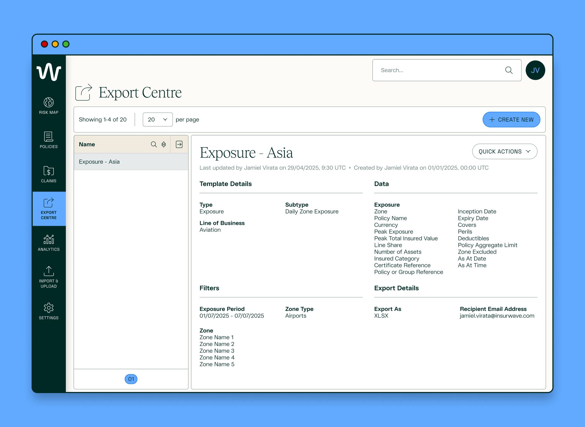 Export Centre - Template Details