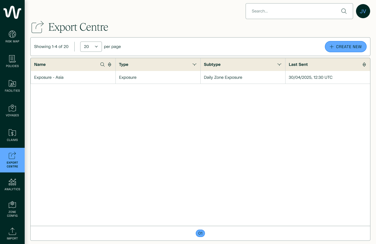 Export Centre - Table