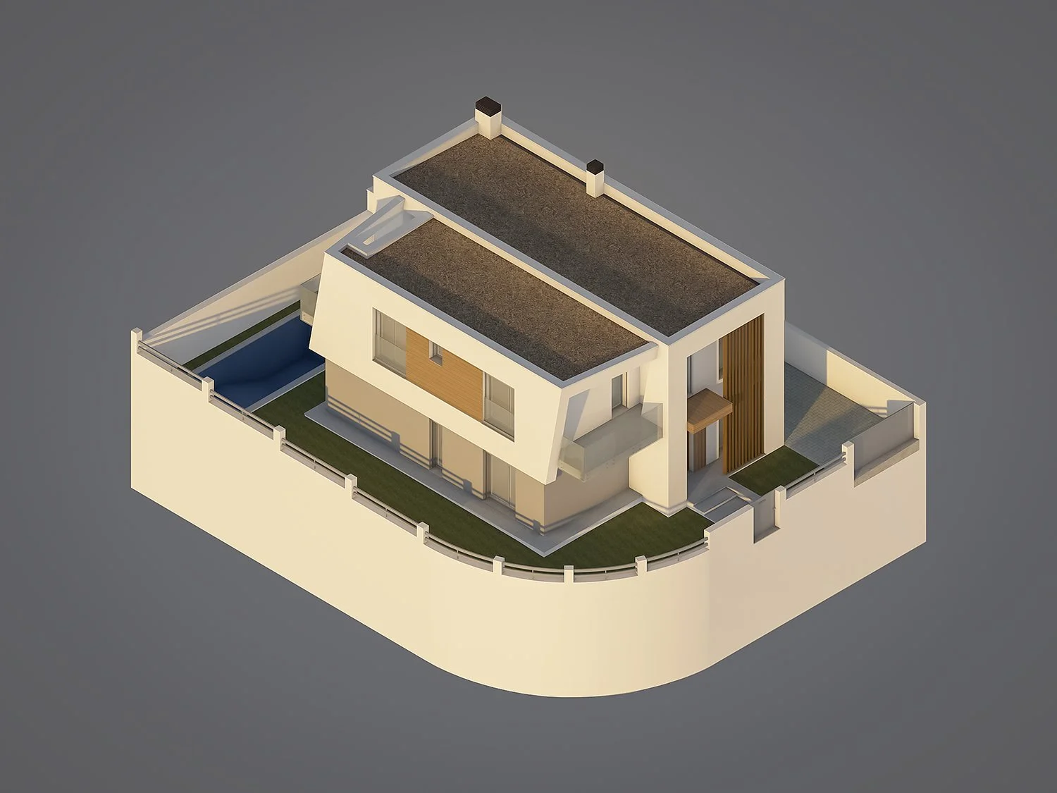 Mais uma entrada no portf&oacute;lio. Isometria 3D de um projeto novo: ARQ_403 na Quinta da Morgadinha, na Charneca da Caparica em Almada. Moradia de 2 pisos, com garagem e piscina. #logikevidence #logikevidencearquitetura 
.
.
.
#arquitetura #archit