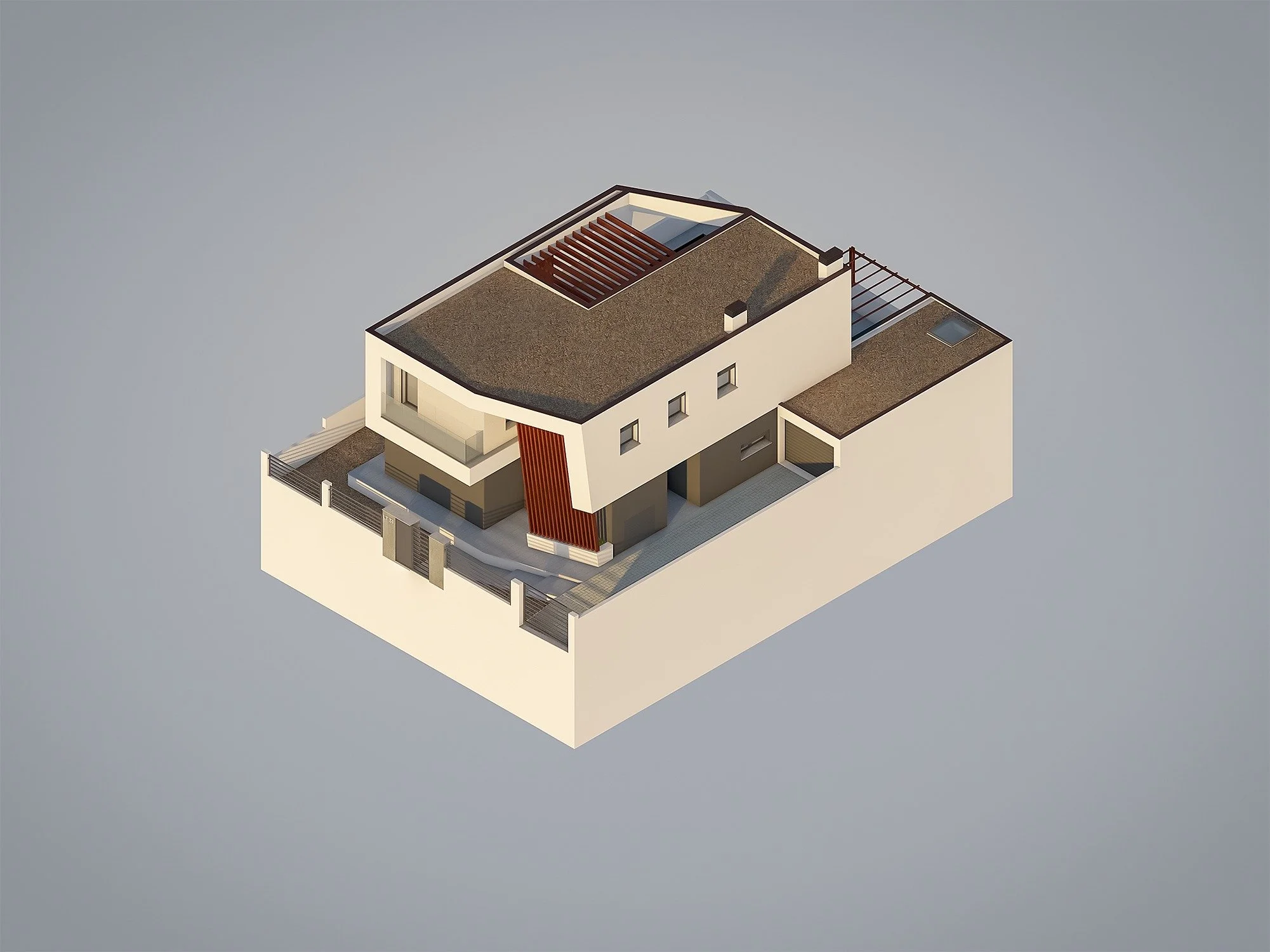 Isometria 3D de um projeto quase pronto para dar entrada no nosso portf&oacute;lio ARQ_302 na Quinta do Madorno, na Charneca da Caparica em Almada. Moradia de 2 pisos, com garagem e piscina. #logikevidence #logikevidencearquitetura
.
.
.
#arquitetura