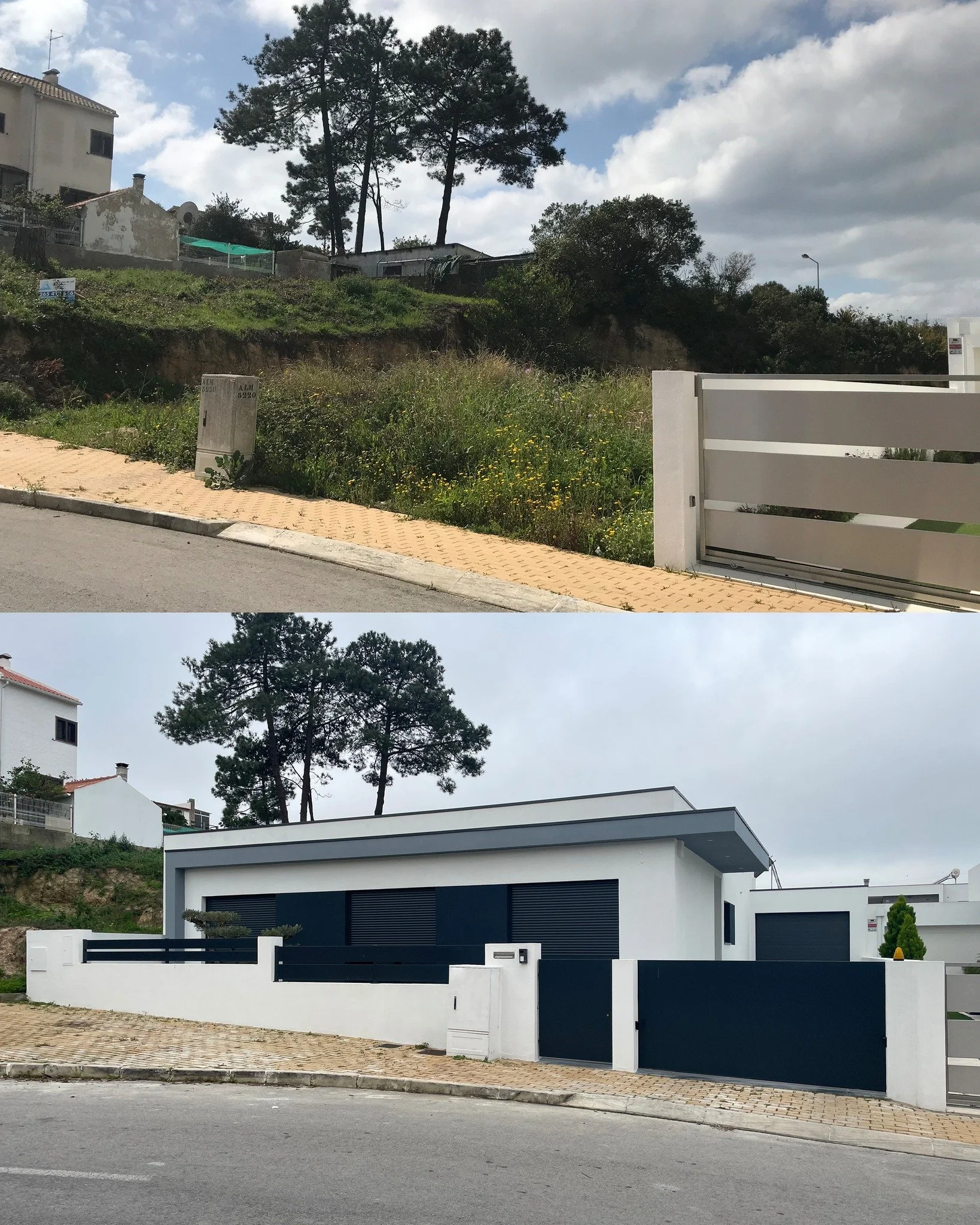 Mais um antes e depois 💪 Terreno sem constru&ccedil;&atilde;o vs constru&iacute;do. Moradia T&eacute;rrea com garagem situada na Quinta do Gil em Almada #logikevidence #logikevidencearquitetura
.
.
.
#arquitetura #engenharia  #constru&ccedil;&atilde