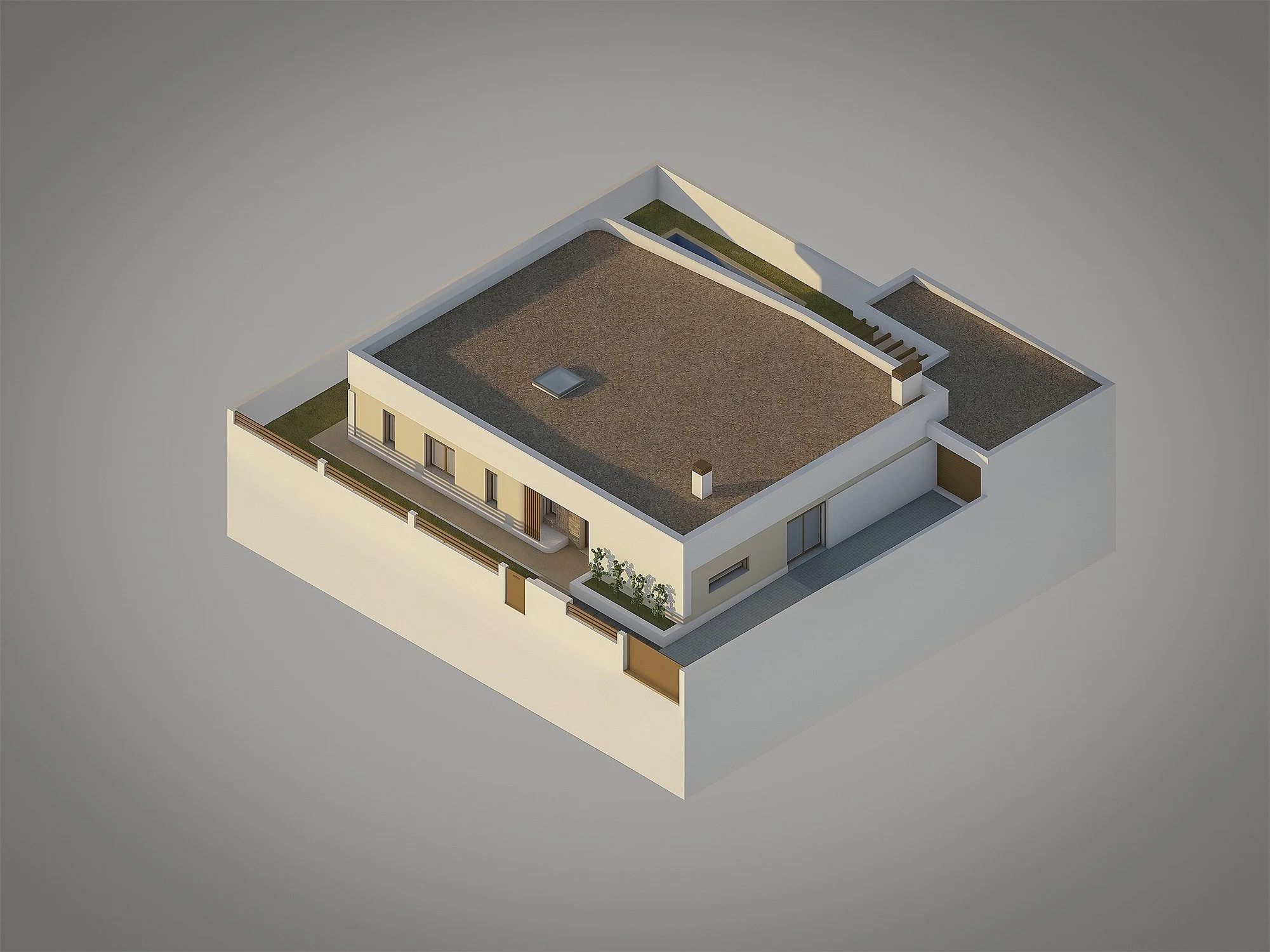 Isometria 3D de um projeto j&aacute; no nosso portf&oacute;lio (ARQ_448) nas Marquesas I e III em Palmela. Moradia de 1 piso, com garagem e piscina. Projeto da @domus.diafana  #logikevidence #logikevidencearquitetura
.
.
.
#arquitetura #architecture 
