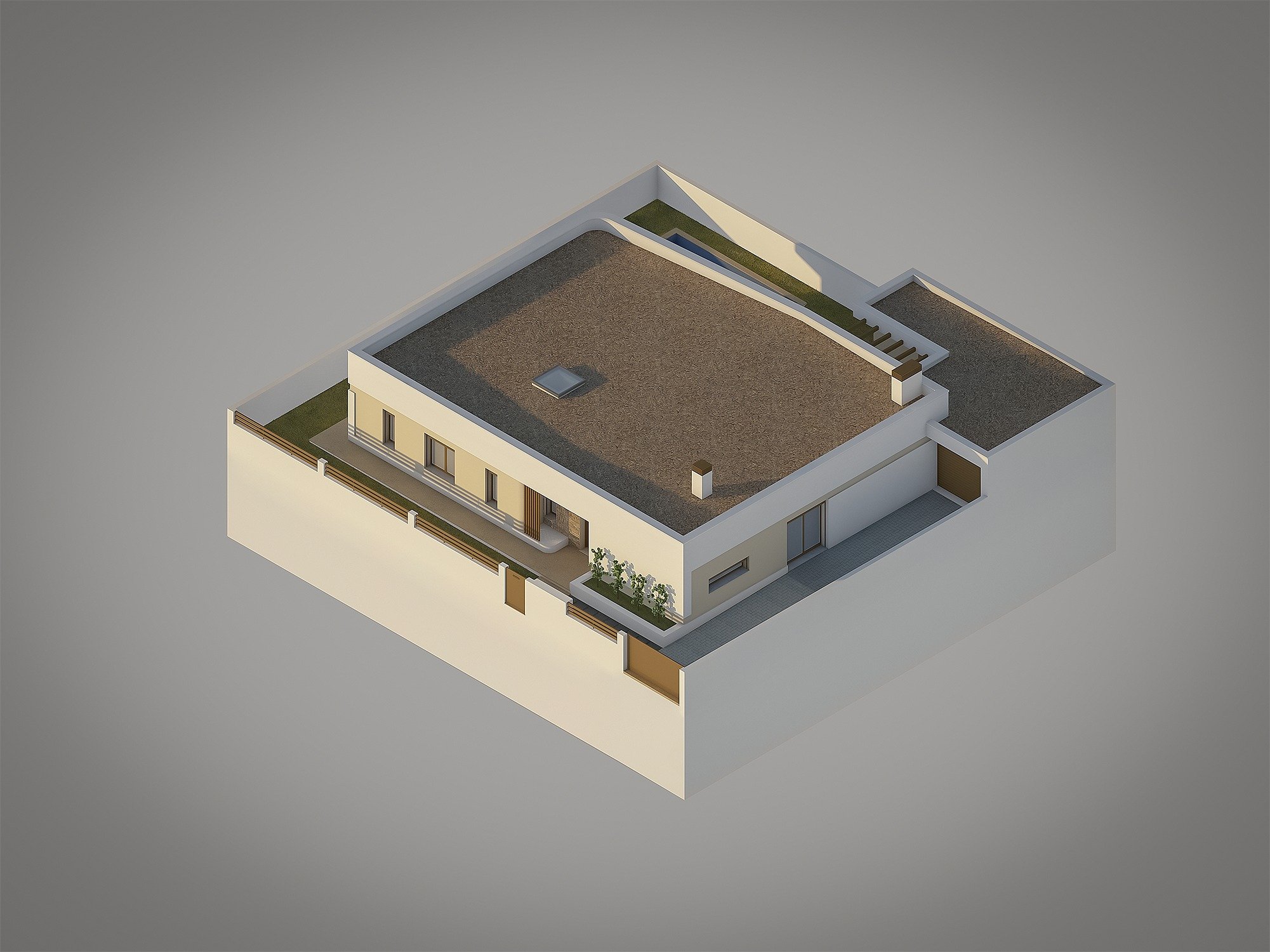 Isometria 3D de um projeto j&aacute; no nosso portf&oacute;lio (ARQ_448) nas Marquesas I e III em Palmela. Moradia de 1 piso, com garagem e piscina. Projeto da @domus.diafana  #logikevidence #logikevidencearquitetura
.
.
.
#arquitetura #architecture 