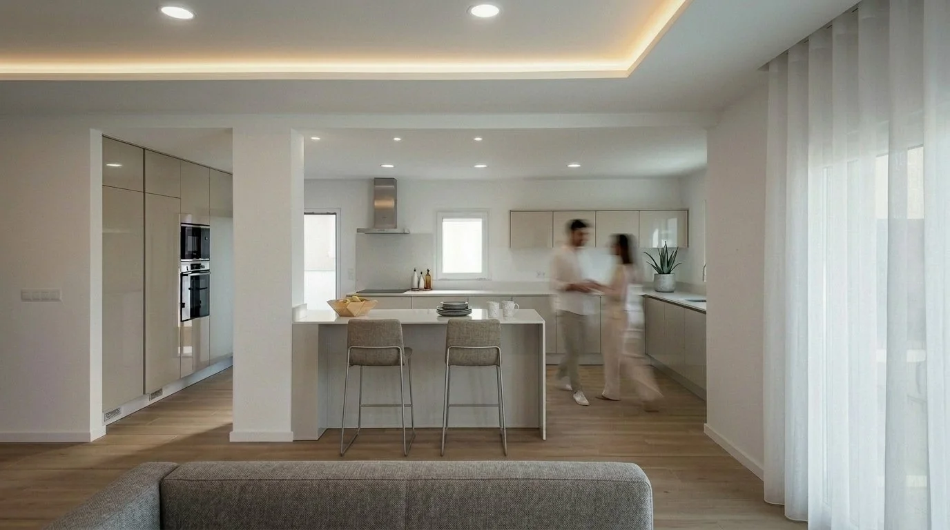 Espa&ccedil;o de harmonia e funcionalidade 👌 Cozinha em openspace para moradia unifamiliar de 2 pisos, cave e piscina na Quinta da Estrela em Almada (ARQ_104) #logikevidence #logikevidencearquitetura #projetoarquitetura #projetointeriores