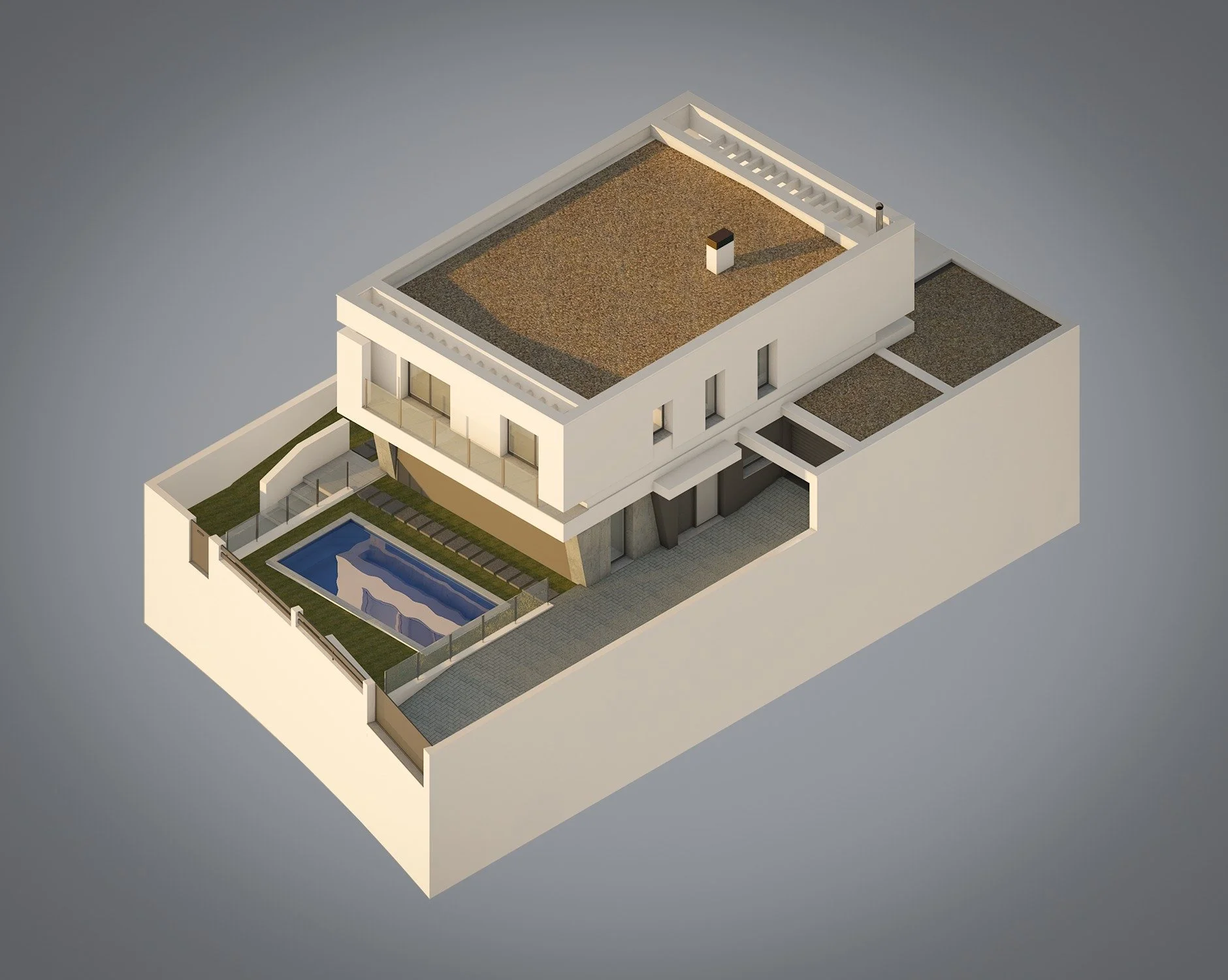Isometria 3D de um projeto j&aacute; em portf&oacute;lio 👉 ARQ_395. 
Moradia de 2 pisos, com garagem e piscina  situada na Quinta de S&atilde;o Jo&atilde;o da Sobreda, em Almada #logikevidence #logikevidencearquitetura
.
.
.
#arquitetura #isometricV