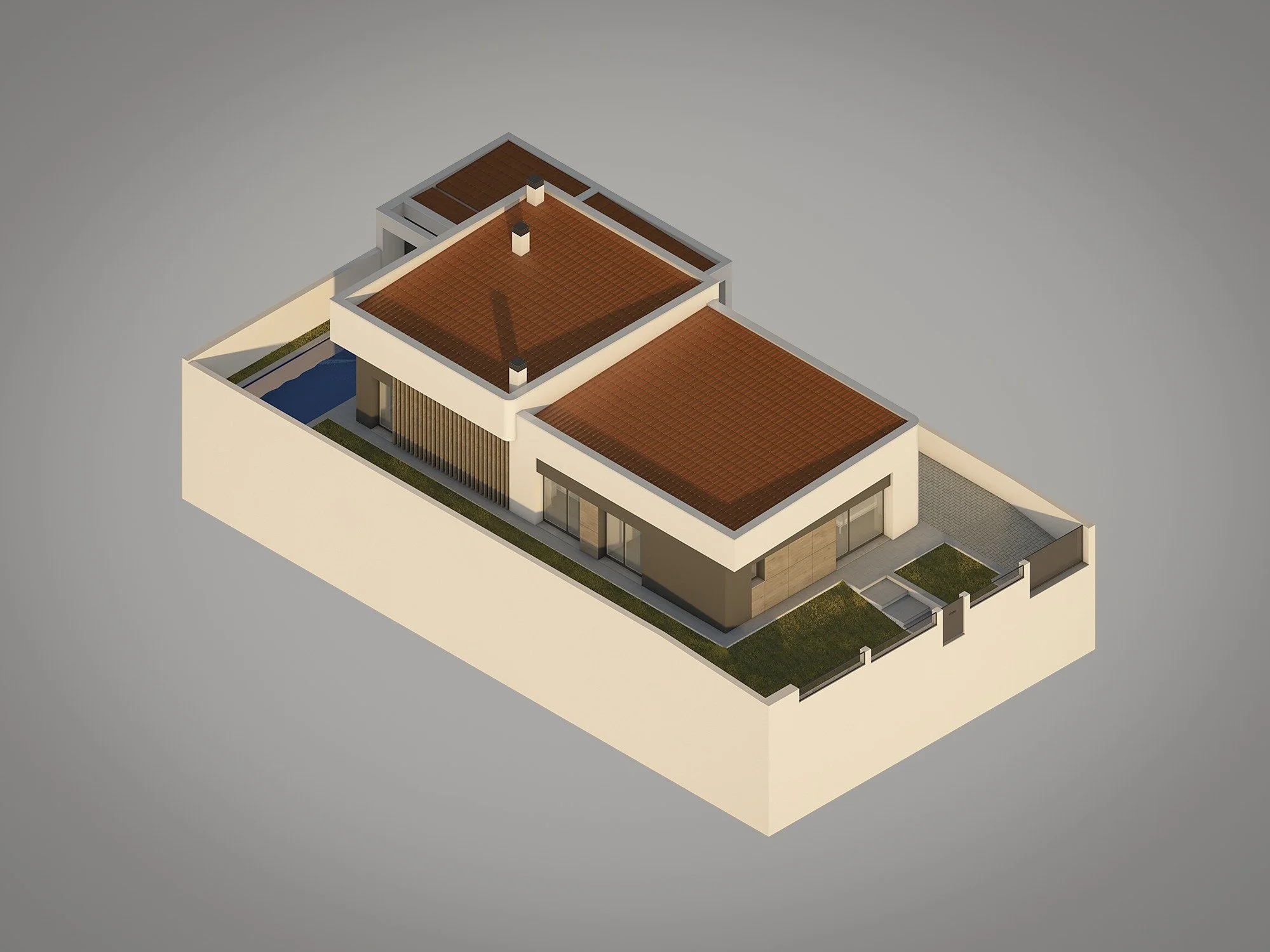Isometria 3D de um projeto j&aacute; em portf&oacute;lio 👉 ARQ_411.
Moradia de 2 pisos, com garagem e piscina situada em Brejos de Azeit&atilde;o #logikevidence #logikevidencearquitetura
.
.
.
#arquitetura #isometricView #GRAPHISOFT #Archicad #rende