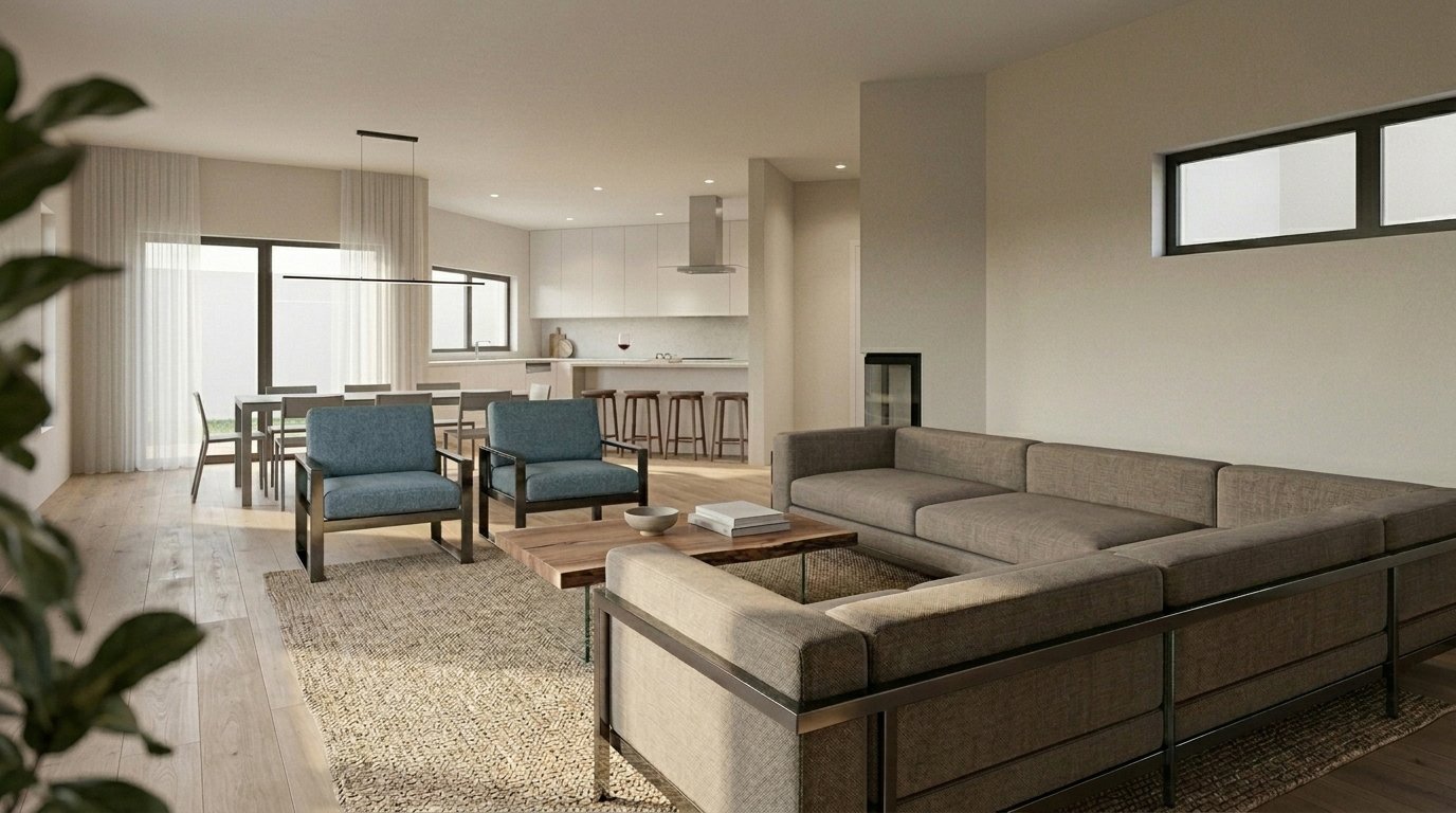 Render 3D interior para projeto em fase de constru&ccedil;&atilde;o. Moradia Isolada com 2 pisos, garagem e piscina 🏗️ #logikevidence #logikevidencearquitetura #azeit&atilde;o #construction #arquitetura #render3d #aldeiadeirm&atilde;os