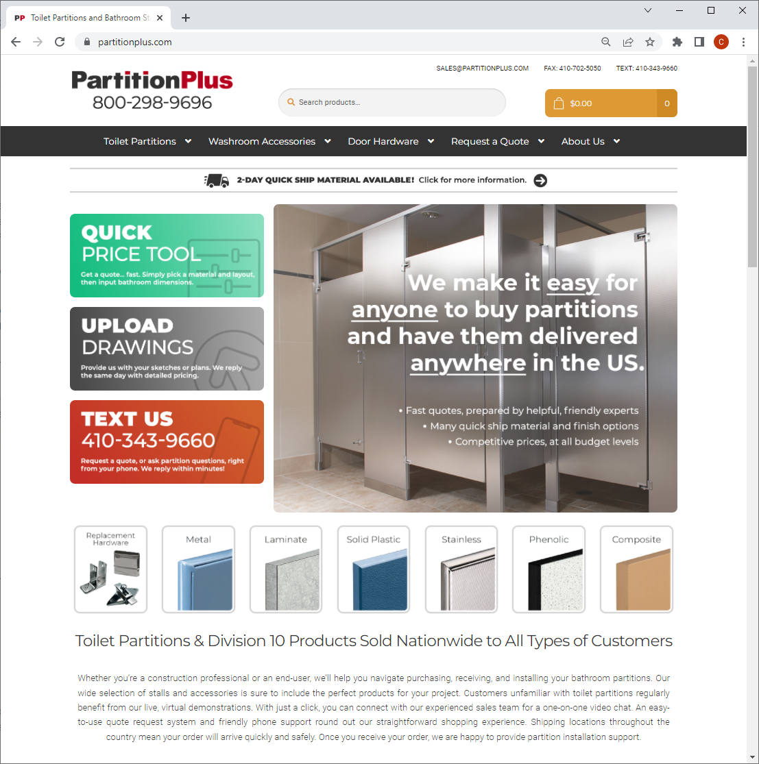 With the homepage, I endeavored to answer the question, "Why buy from Partition Plus?"