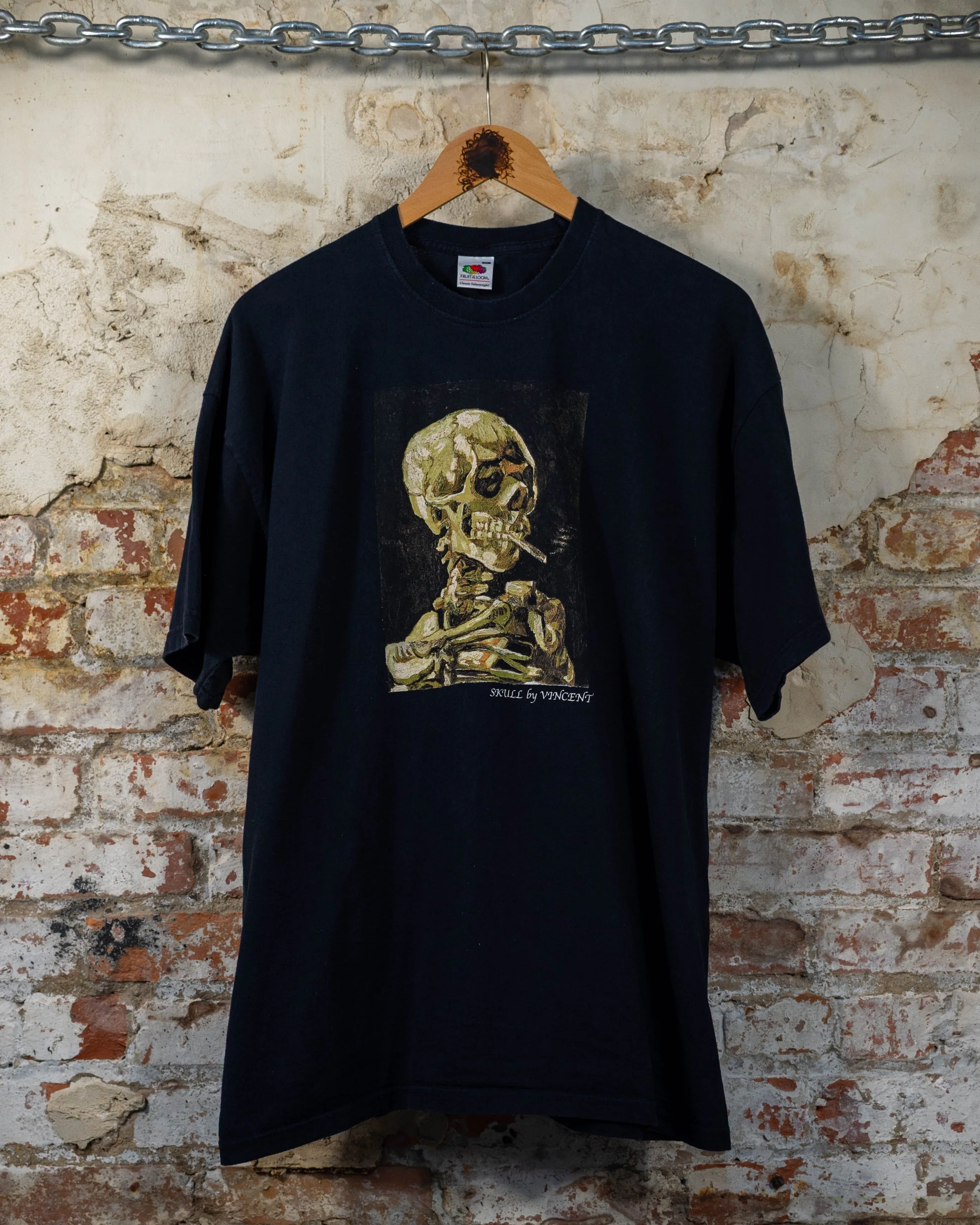 Y2K Skull Of A Skeleton With Burning Cigarette Vincent Van Gogh Painting T-Shirt