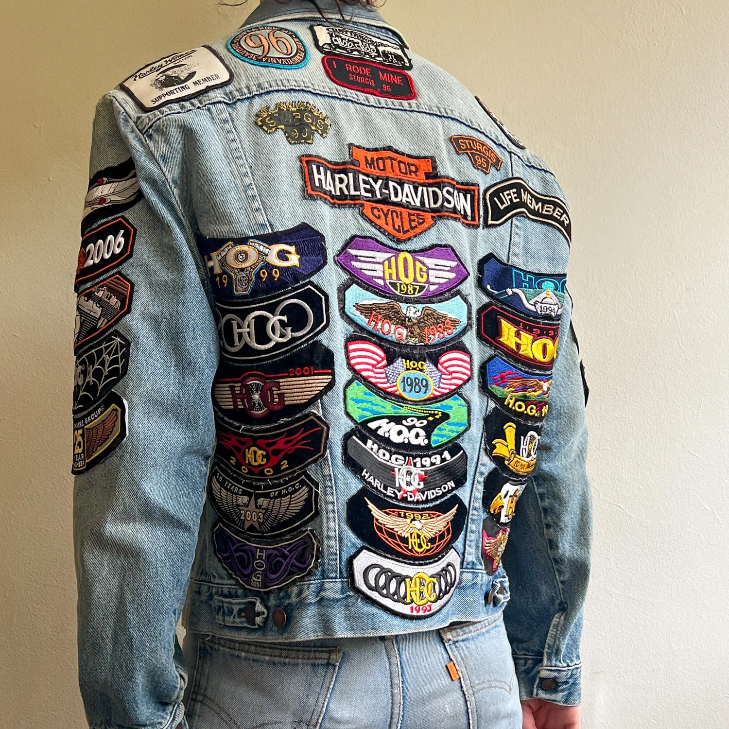 80s Harley Davidson Lifetime rider Patched Denim Jacket 