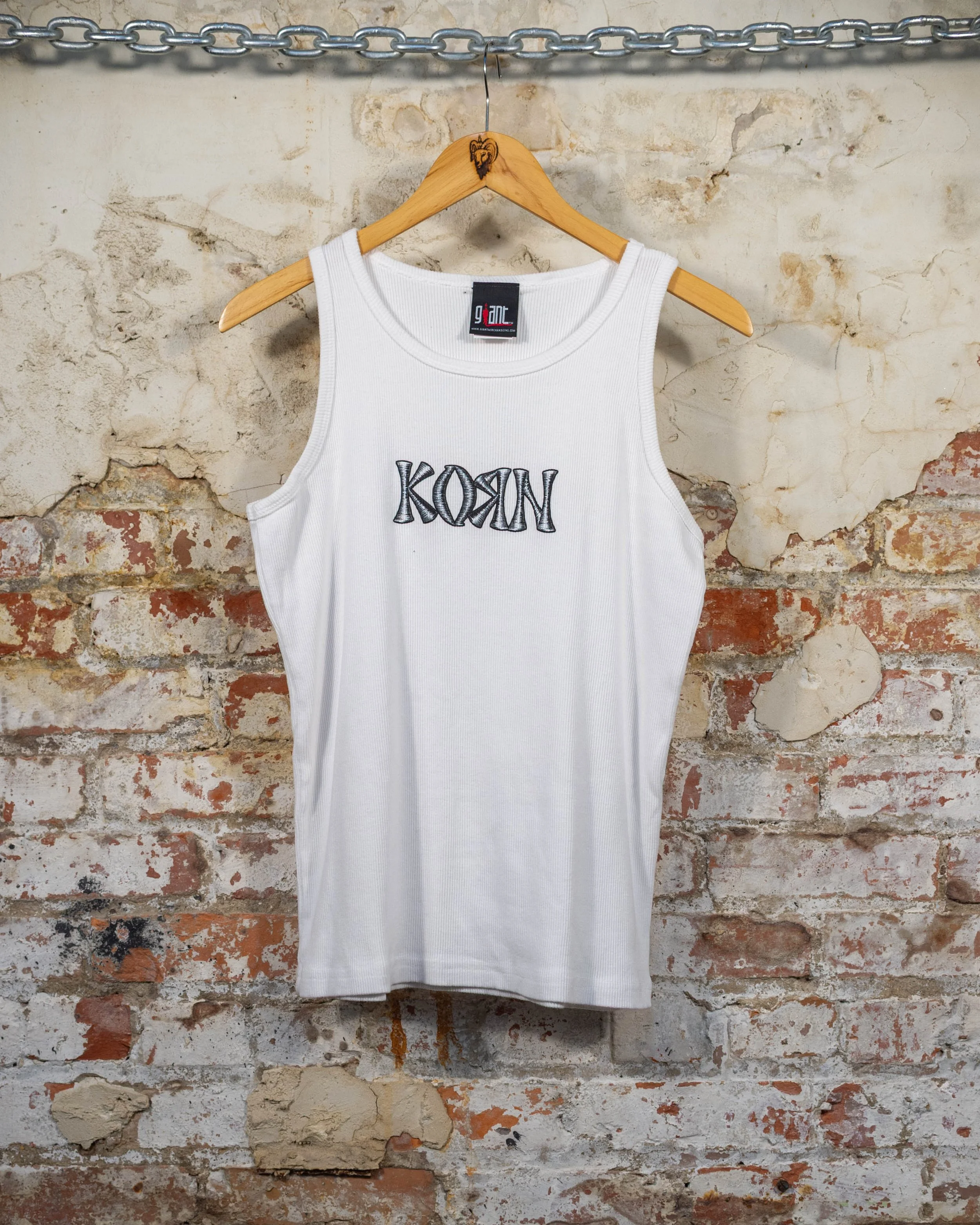 90s Korn Logo Ribbed White Tank