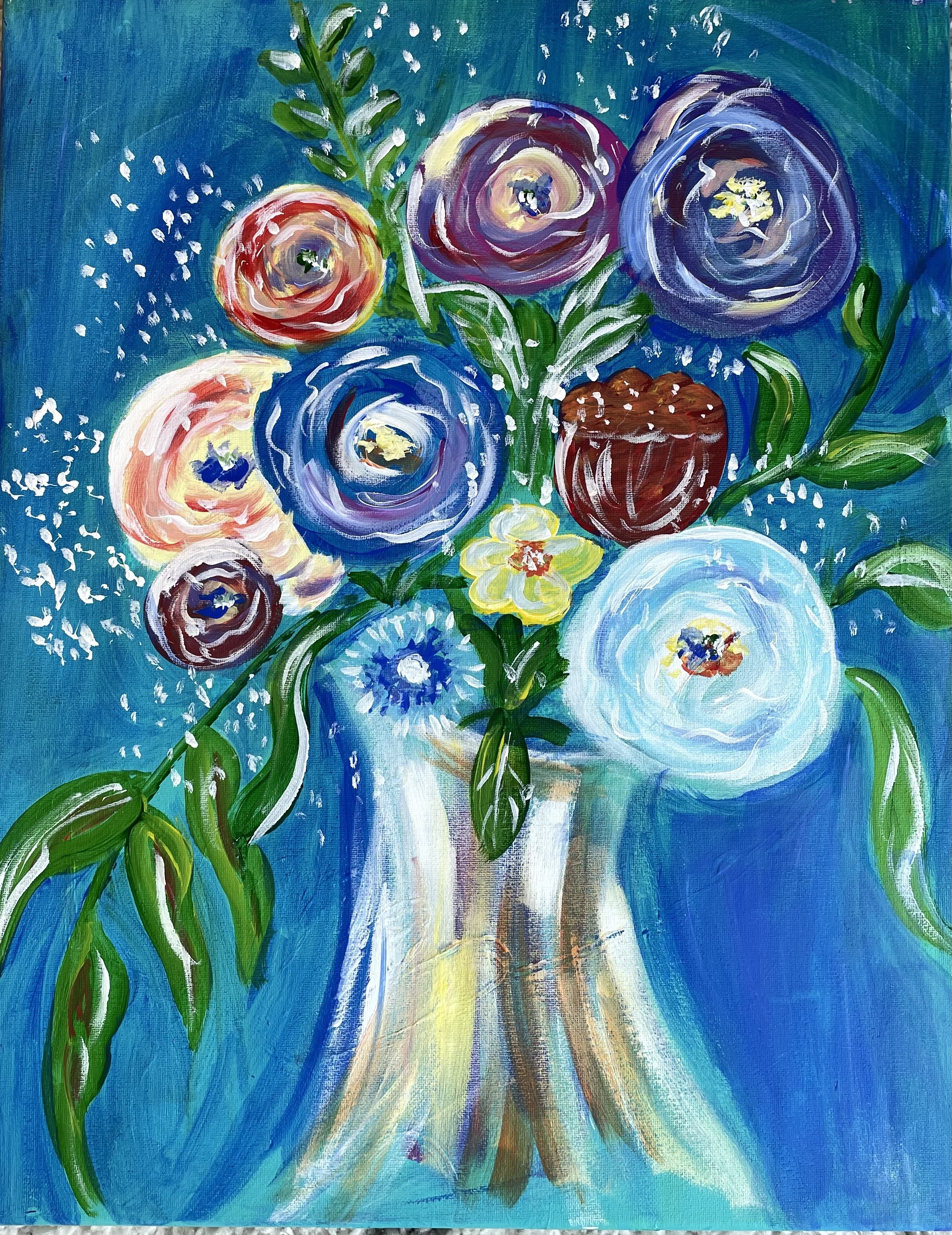 Vase of peonies painting