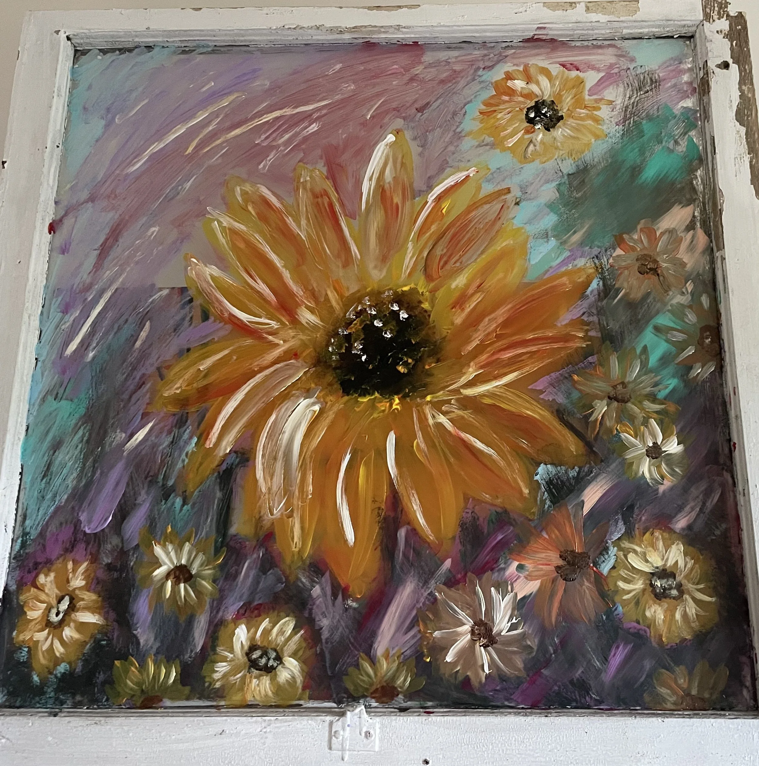 colorful flowers window painting