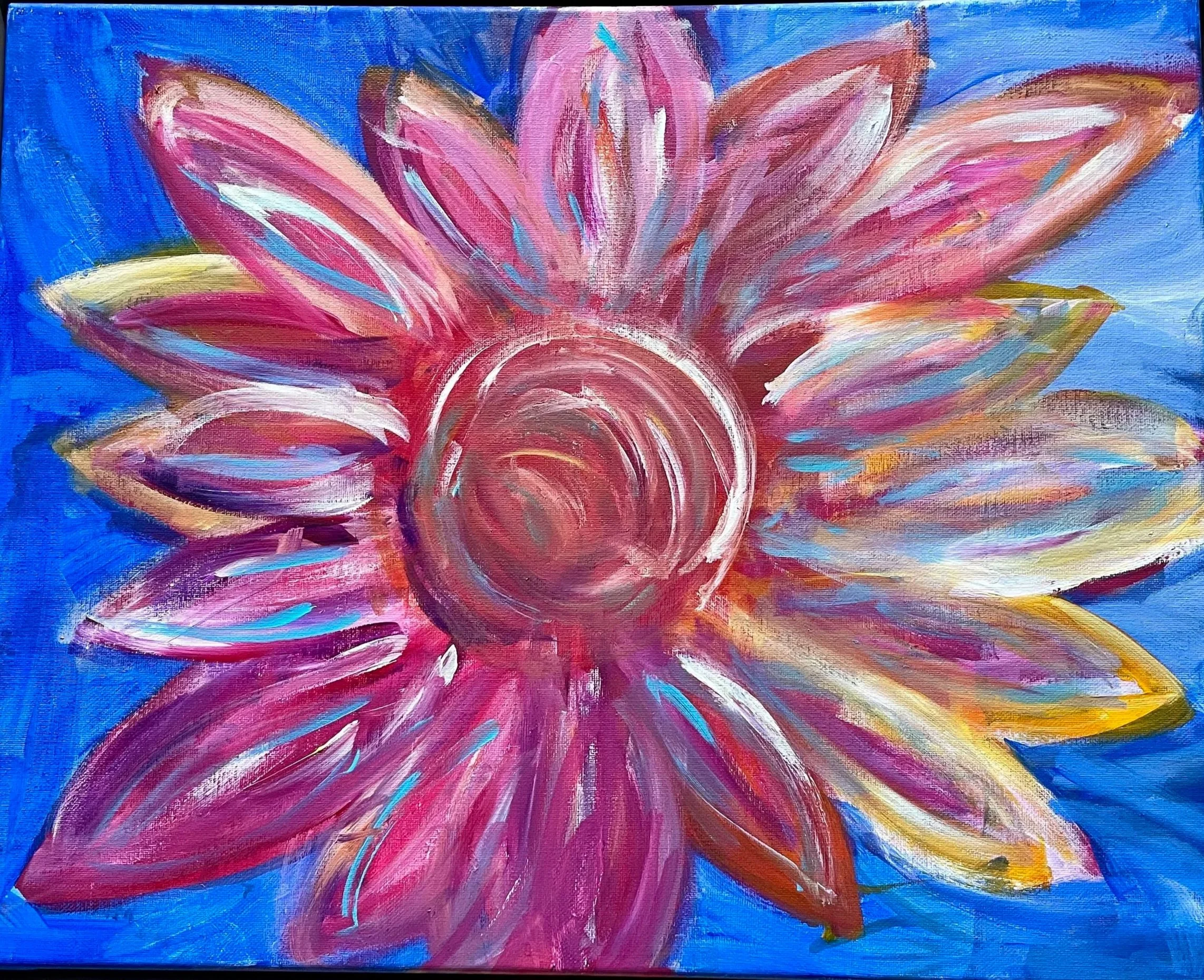 pink and blue gerber daisy painting