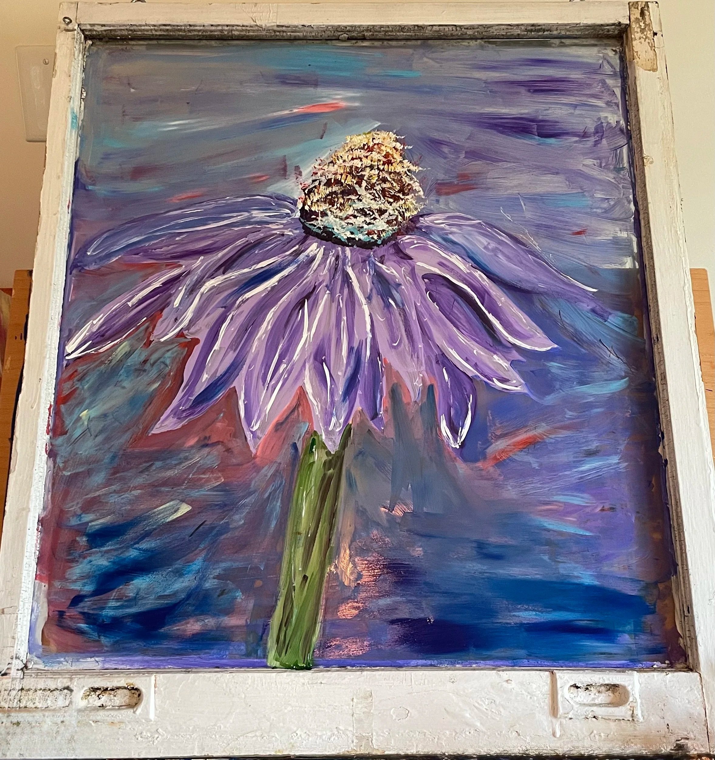 Purple Cone Flower Window painting
