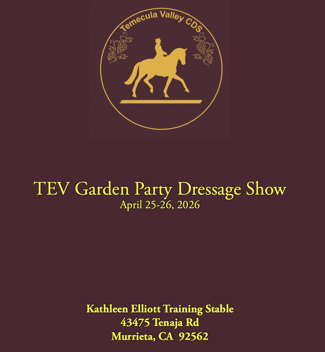 TEV Garden Party Dressage Prize List