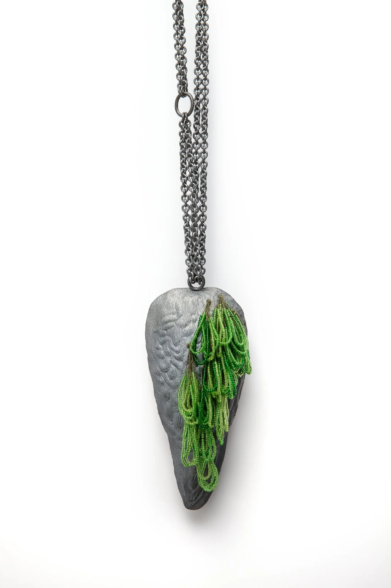 Pendant Green 2021 Silver, glass, silk Height 16 cm.jpg