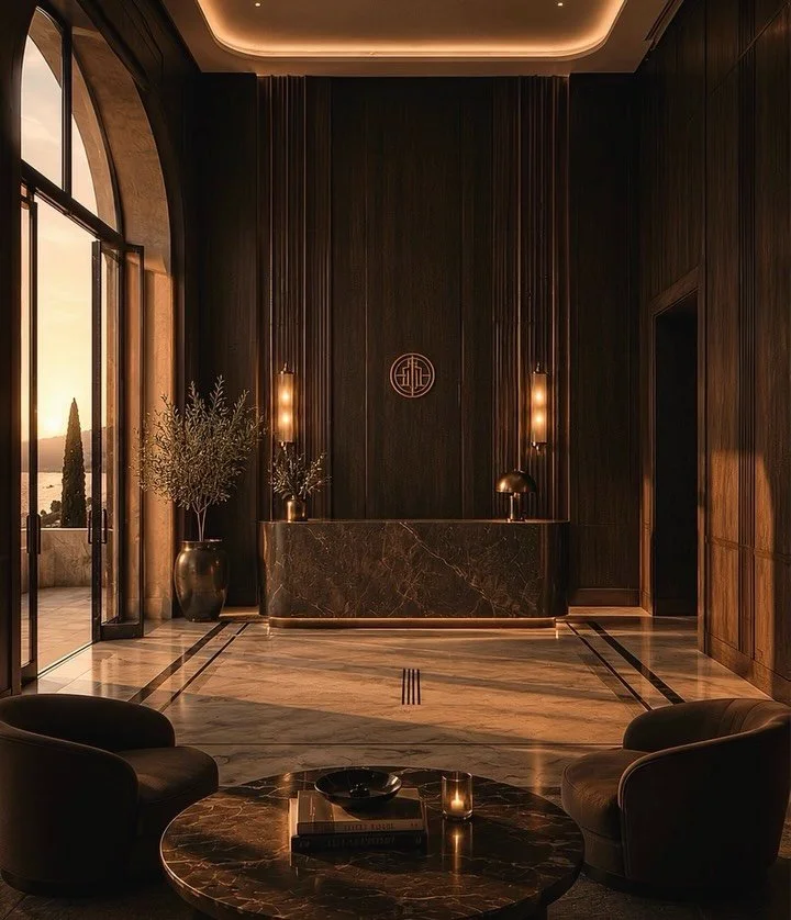 Art Deco meets Minimalism.
A boutique hotel design inspired by the C&ocirc;te d&rsquo;Azur and the glamour of the Riviera&rsquo;s golden age.
Strong geometry. Rich materials. Dramatic proportions. A sense of occasion.
A contemporary interpretation of