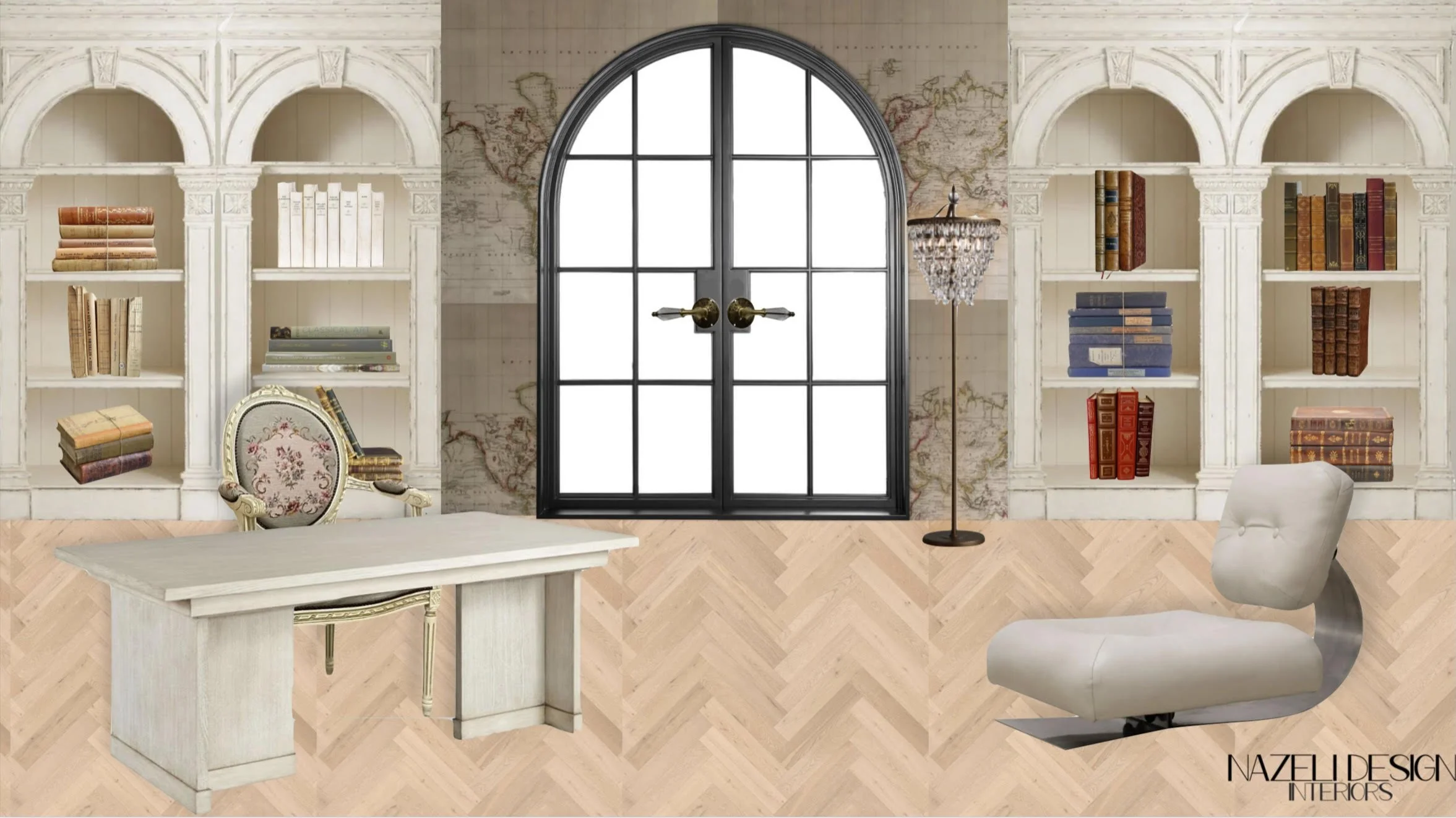 vintage library design — Nazeli Design Interiors