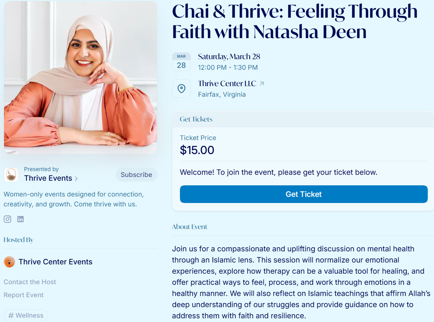 event title, description, cost, location, and registration link