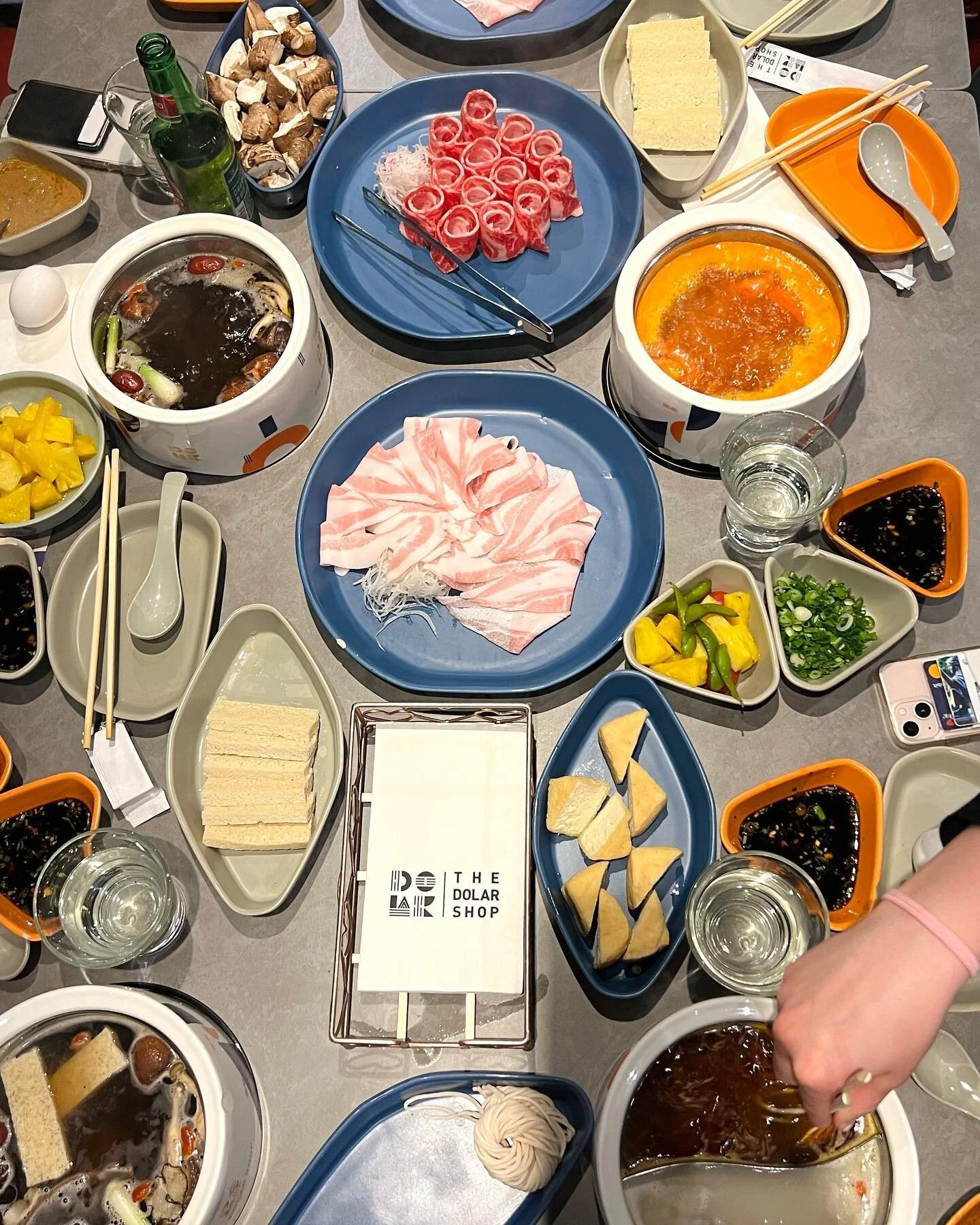 Today we went to @thedolarshopusa for @miasaenger &lsquo;s BDAY!!! This was my first ever hot pot experience and I was wowed! I got the tomato vegetarian broth and boiled up mushrooms, different types of tofu, noodles, and lotus stems and dipped them
