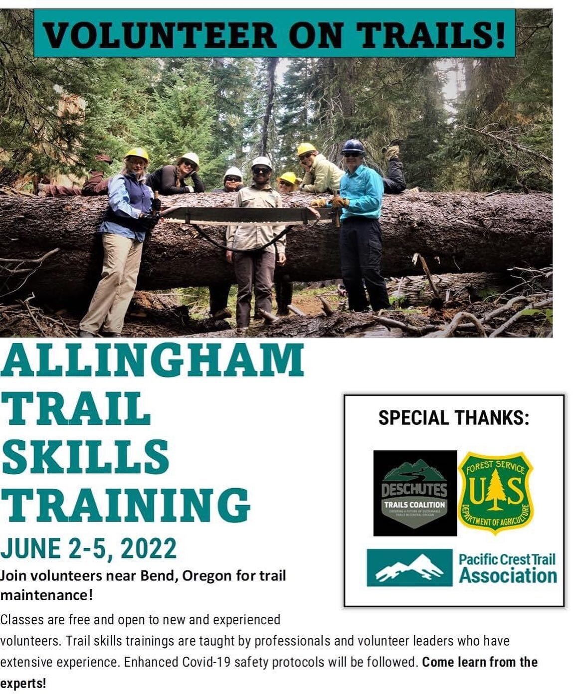 Come learn from the experts!

Details and registration links can be found here: Allingham Trail Skills College - Pacific Crest Trail Association https://www.pcta.org/volunteer/trail-skills-college/allingham/