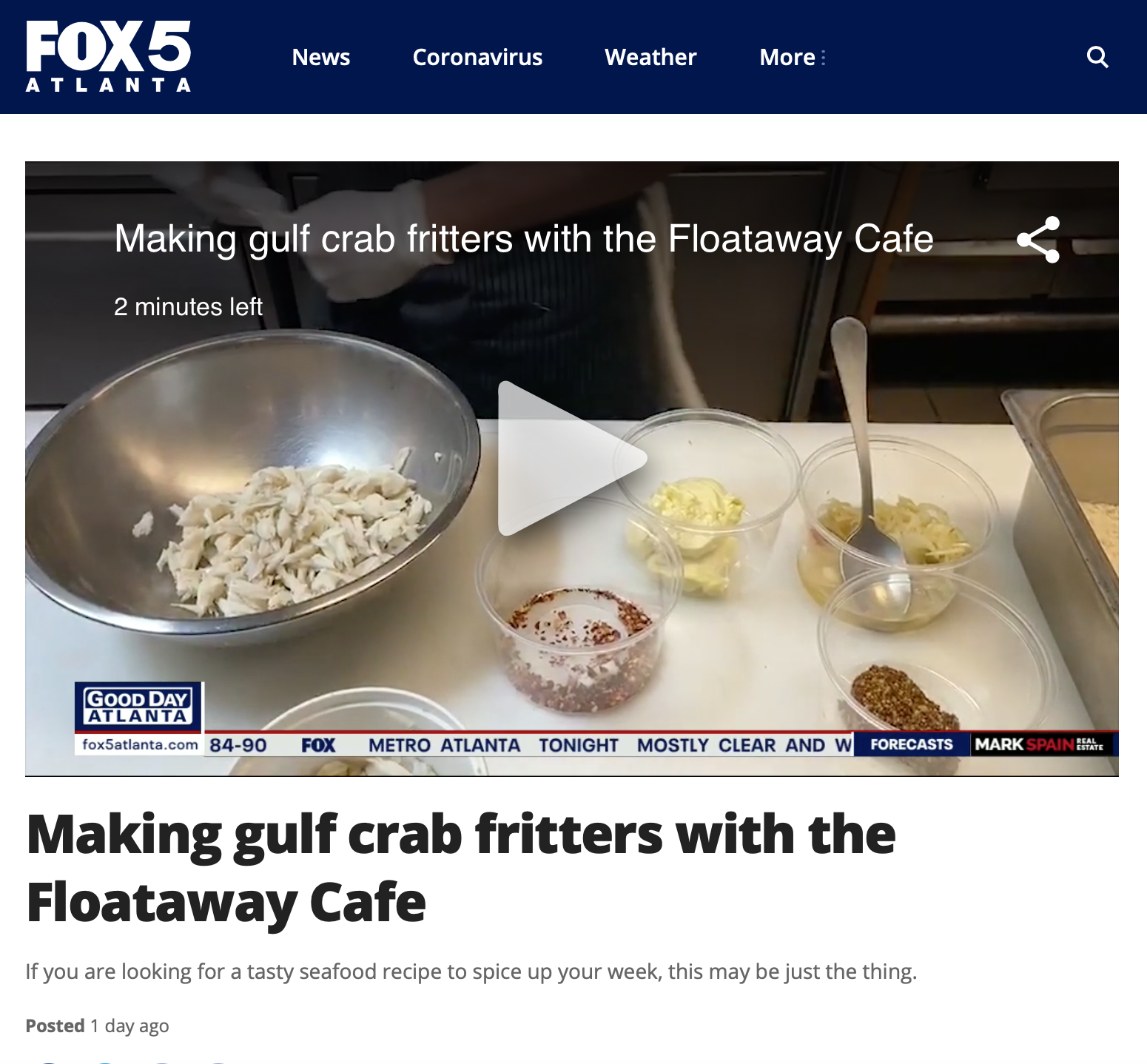 FOX 5 Good Day Atlanta: Making Floataway Cafe's Crab Fritter