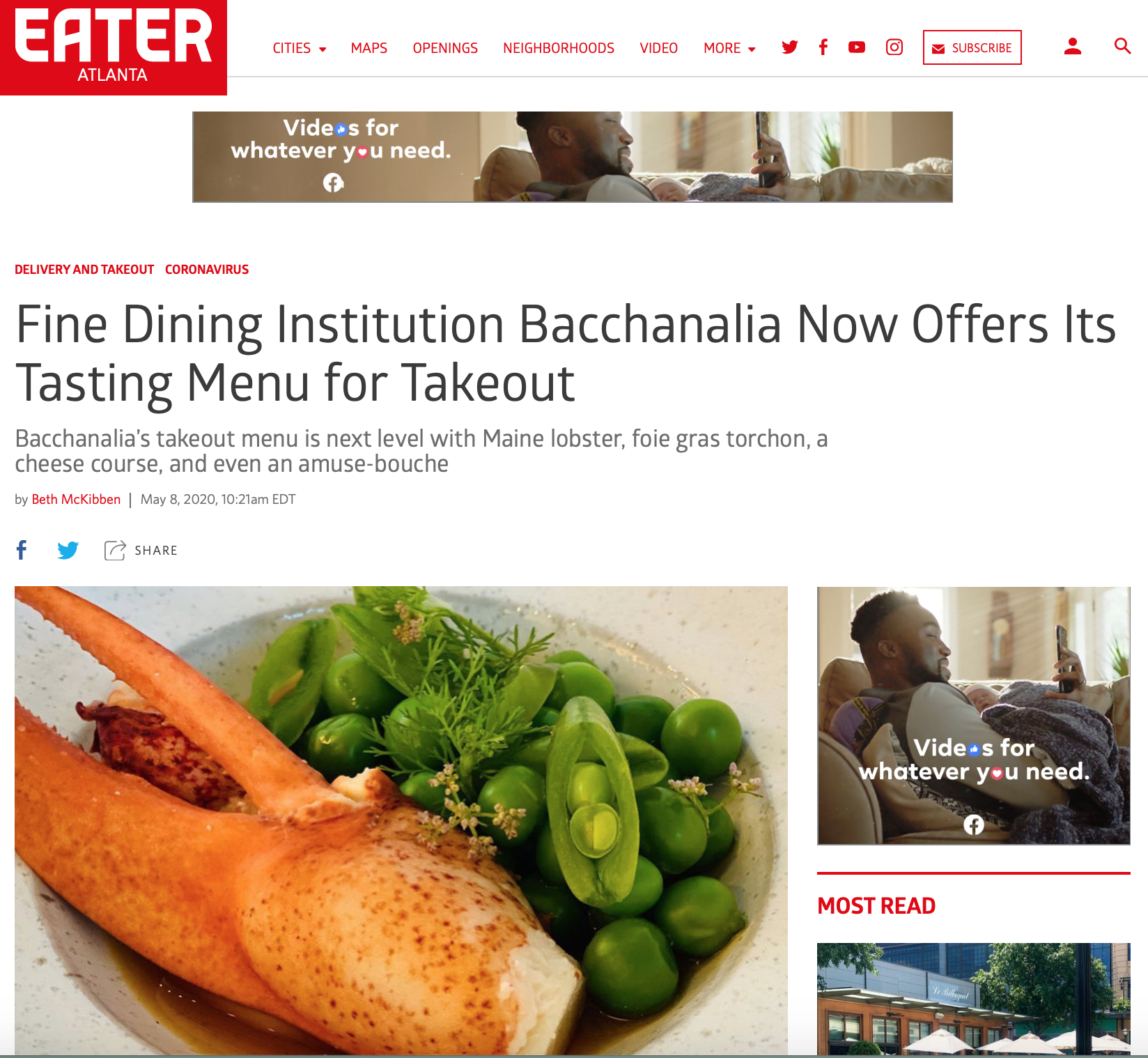 Eater Atlanta Spotlights Reopening of Bacchanalia Tasting Menu for Takeout